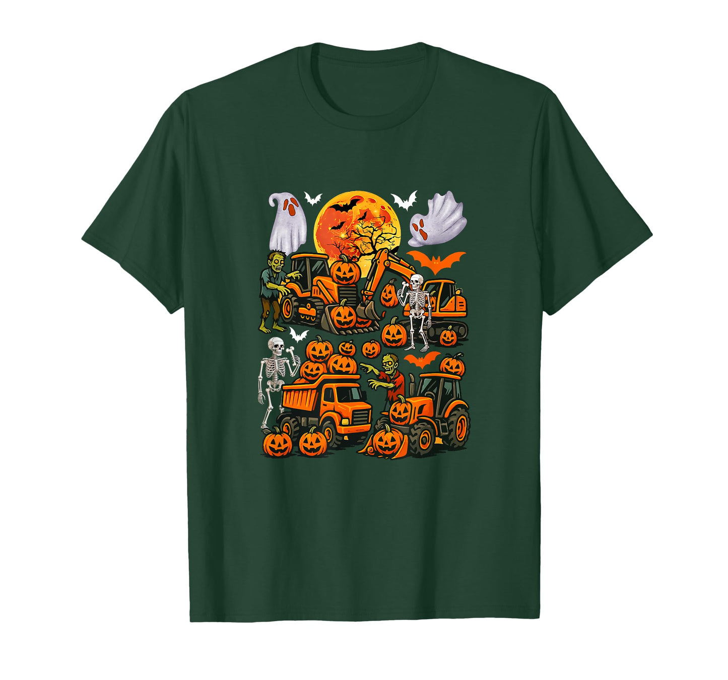 Squad Construction Trucks Excavators Halloween Boo Skeletons T-Shirt