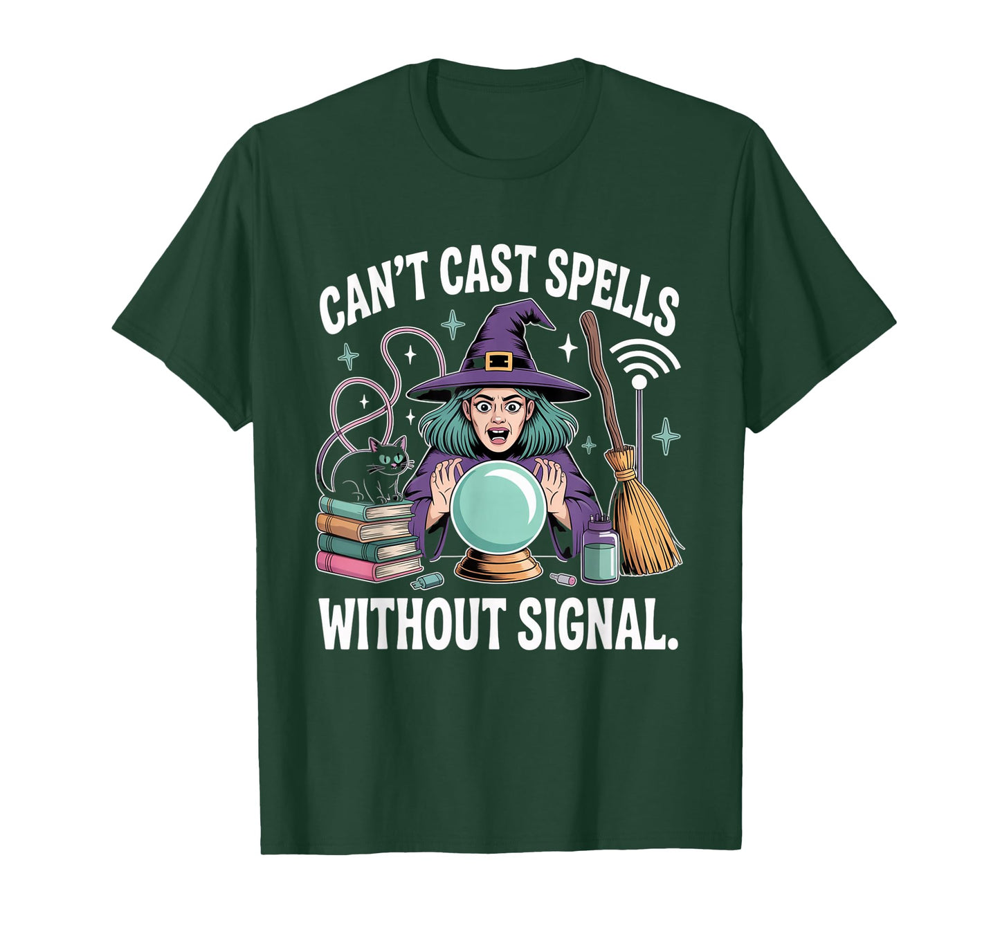 Witch Can't Cast Spells Without Signal Funny Halloween T-Shirt