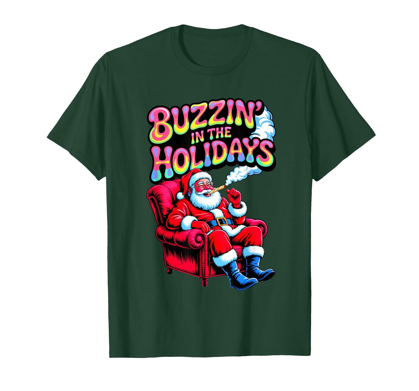 Psychedelic High Santa Buzzing in Holidays Christmas Weed T-Shirt