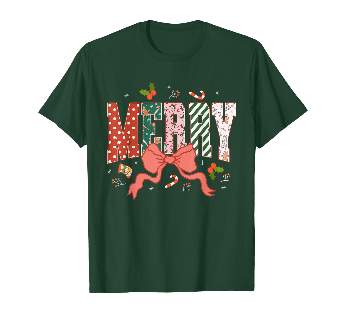 Coquette Merry Christmas Xmas Merry and Bright Family Womens T-Shirt