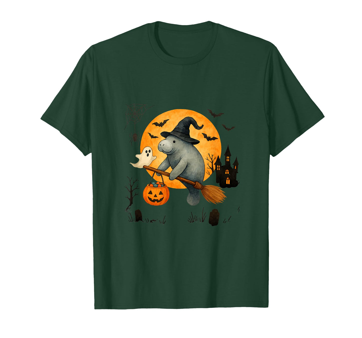 Manatee Witch Hat Pumpkin Halloween Costume Men Women Kids T-Shirt