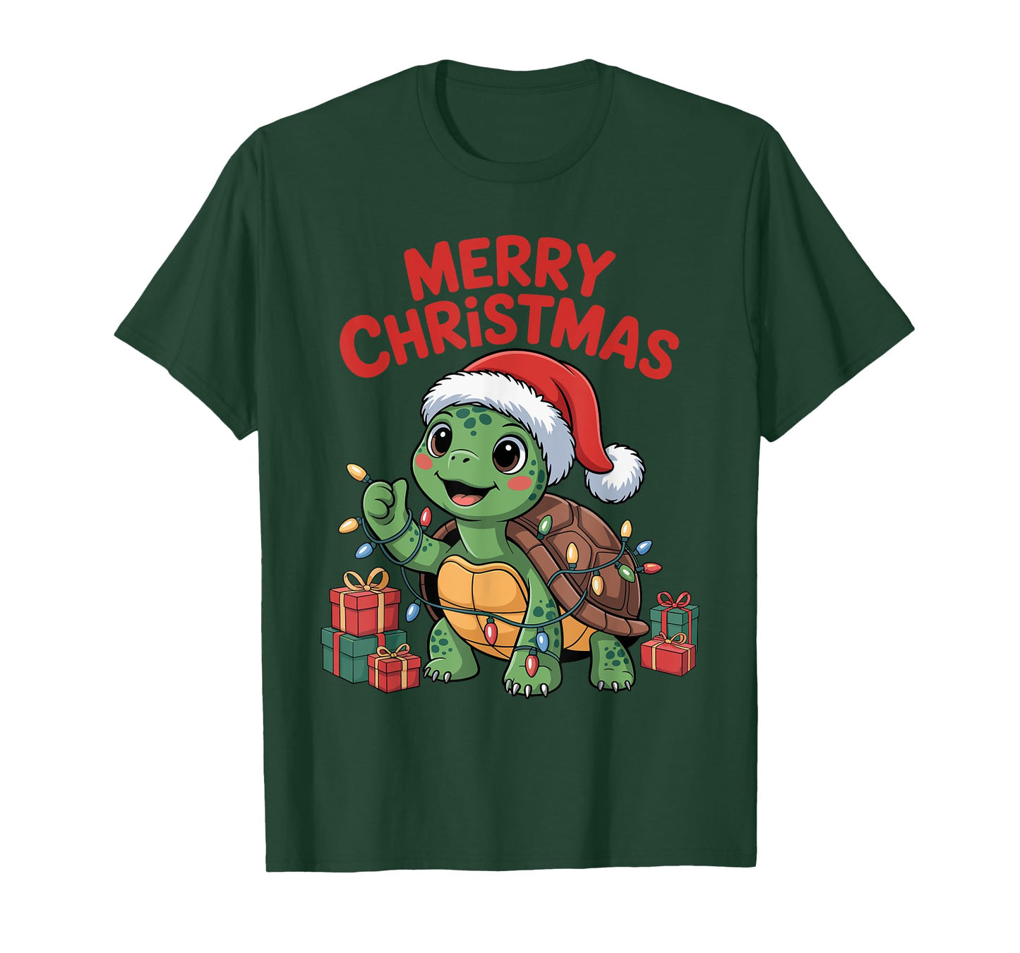 Funny Turtle Santa Hat Animals Lovers Ugly Christmas Pajamas T-Shirt