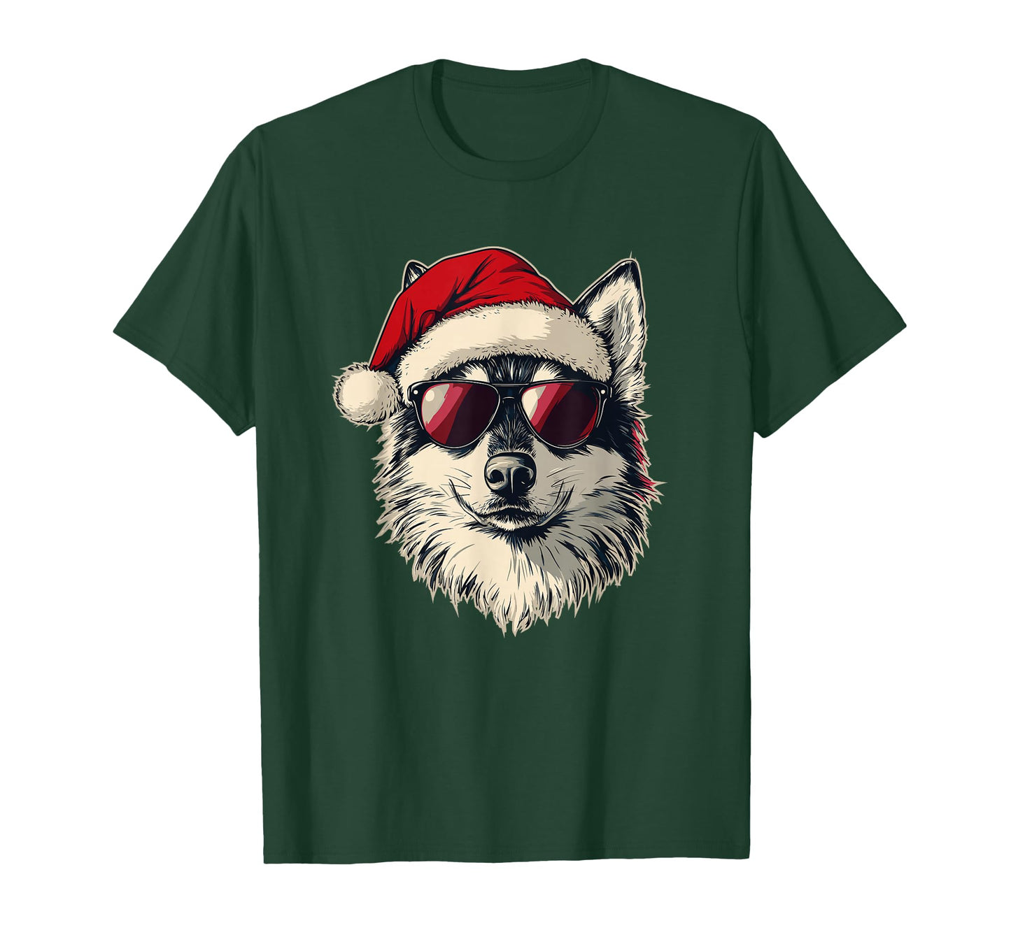 Husky Dog with Santa Hat T-Shirt