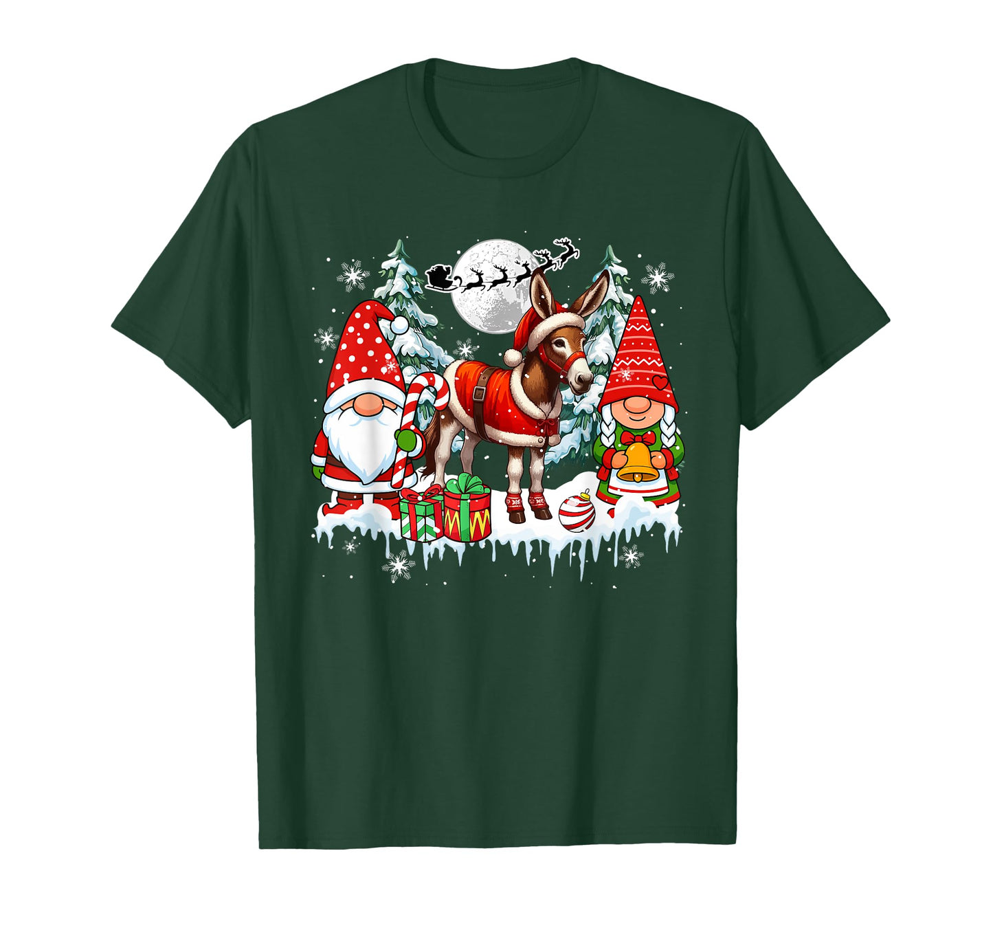 Couple Gnomes Santa Mule Christmas Trees Farmer Family Kids T-Shirt
