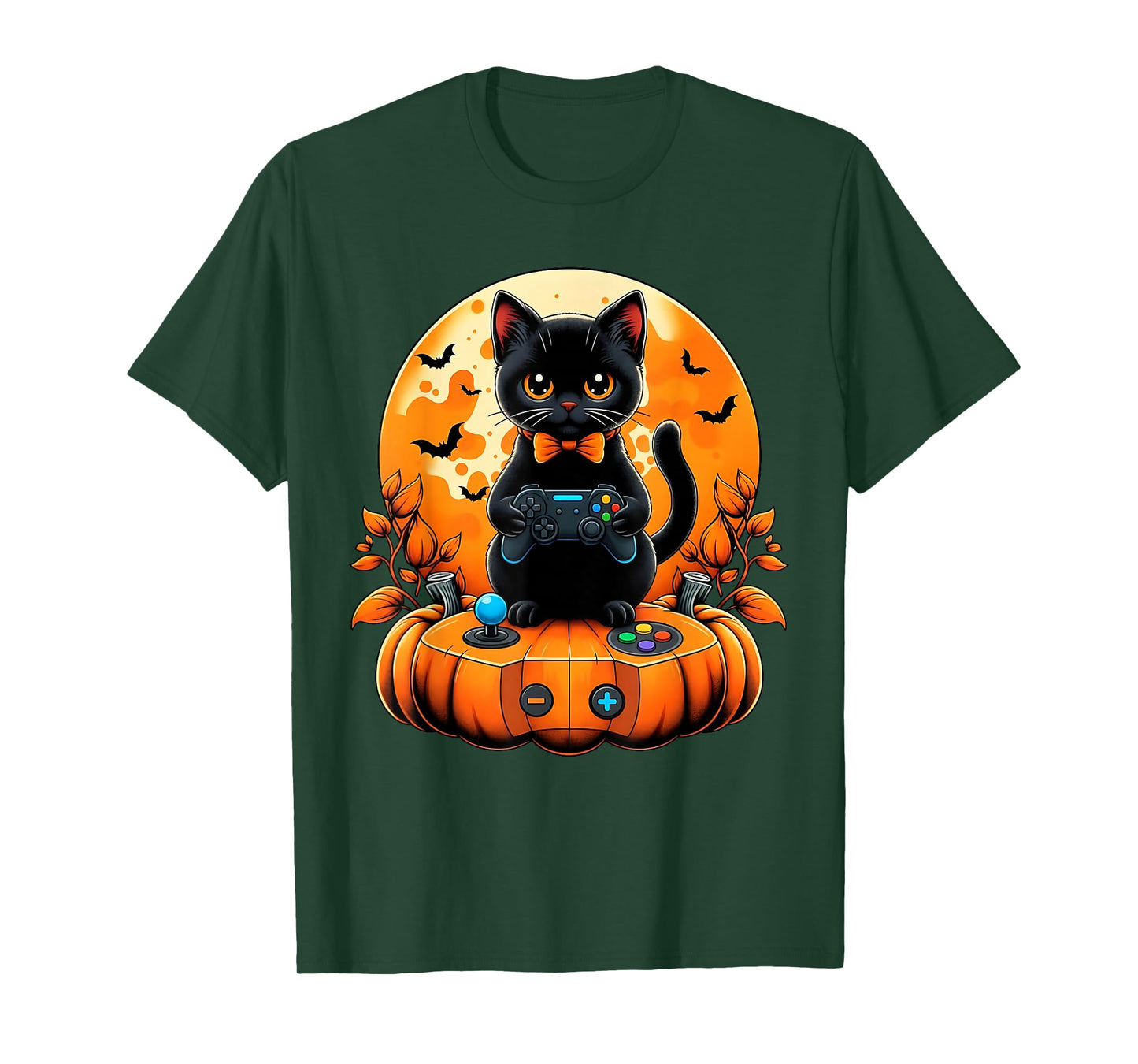 Retro Black Cat Halloween Gaming Fall Autumn Pumpkin Spooky T-Shirt