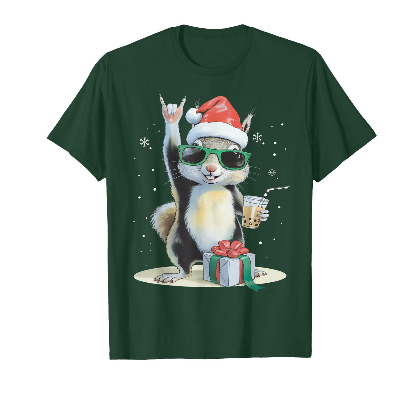 Christmas Kawaii Squirrel Bubble Tea Boba Squirrel Xmas T-Shirt