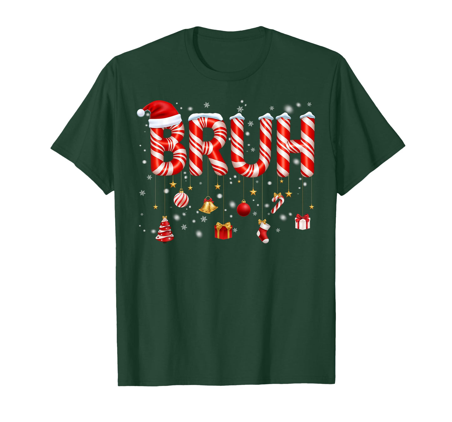 Bruh Candy Cane Santa Hat Snowflake Christmas Xmas Men Boy T-Shirt