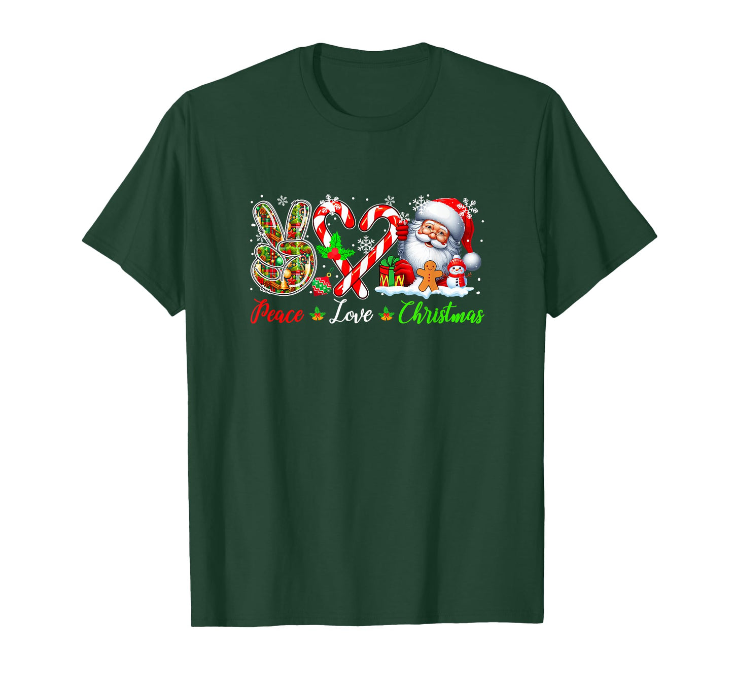 Peace Love Christmas Santa Candy Canes Cute Heart Shape T-Shirt