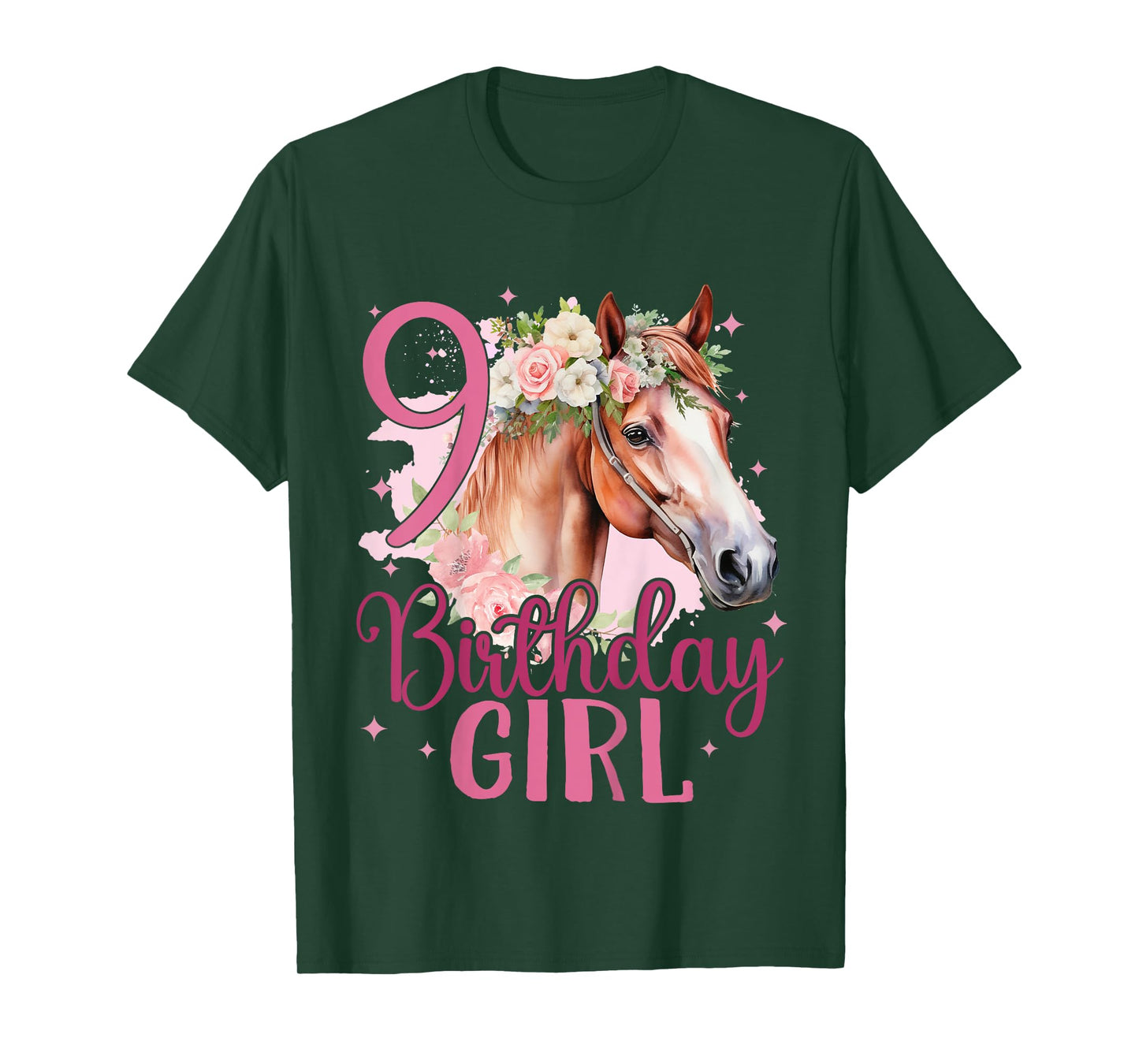 Kids 9th Birthday Horse Girl 9 Years Old Nine 9 Birthday Girl T-Shirt