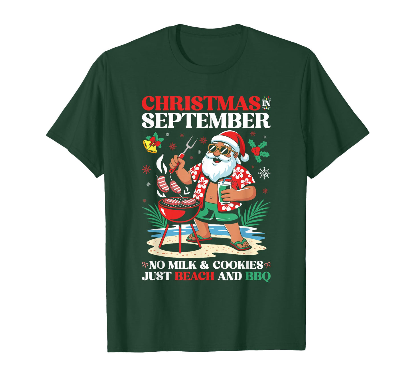 Christmas in September BBQ Hawaiian Tropical Santa T-Shirt