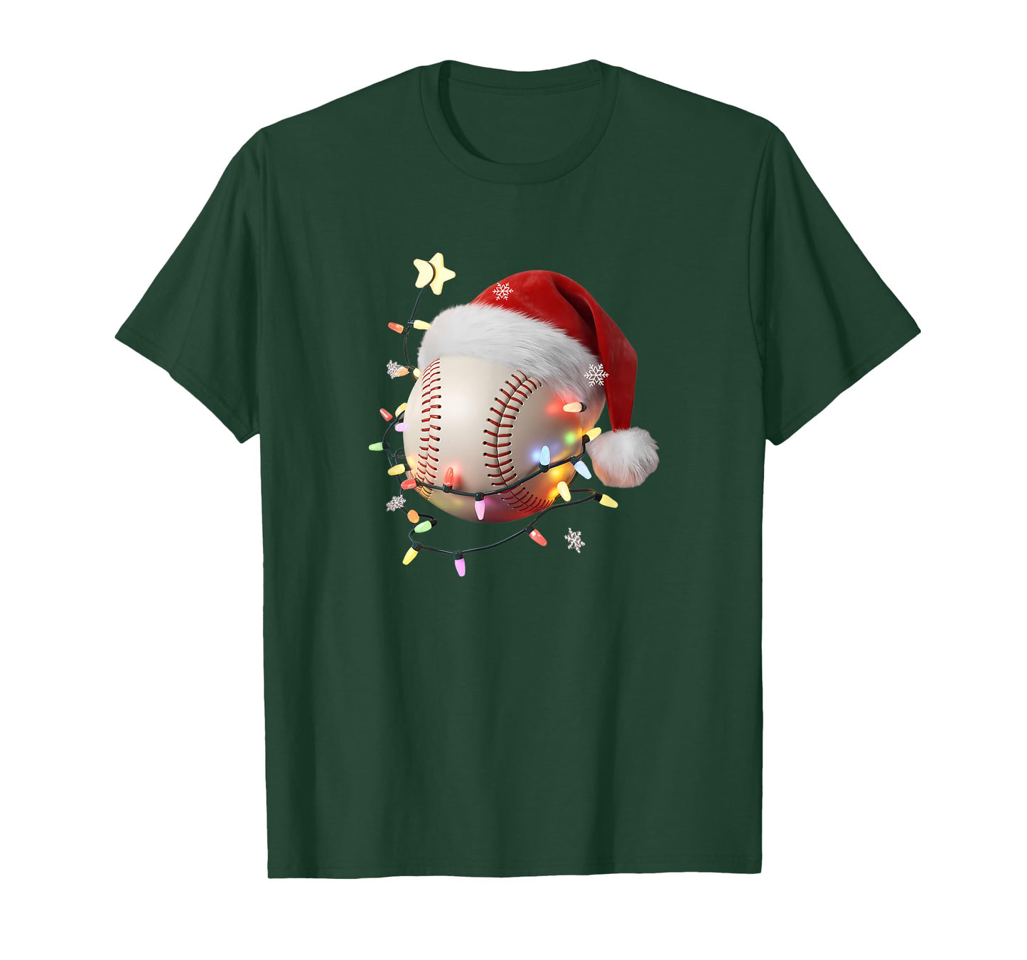 Christmas Baseball Player Lights Santa Hat Holiday T-Shirt