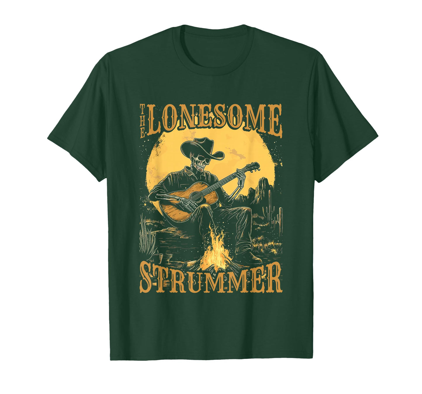 The Lonesome Strummer Acoustic Guitar Playing Skeleton T-Shirt