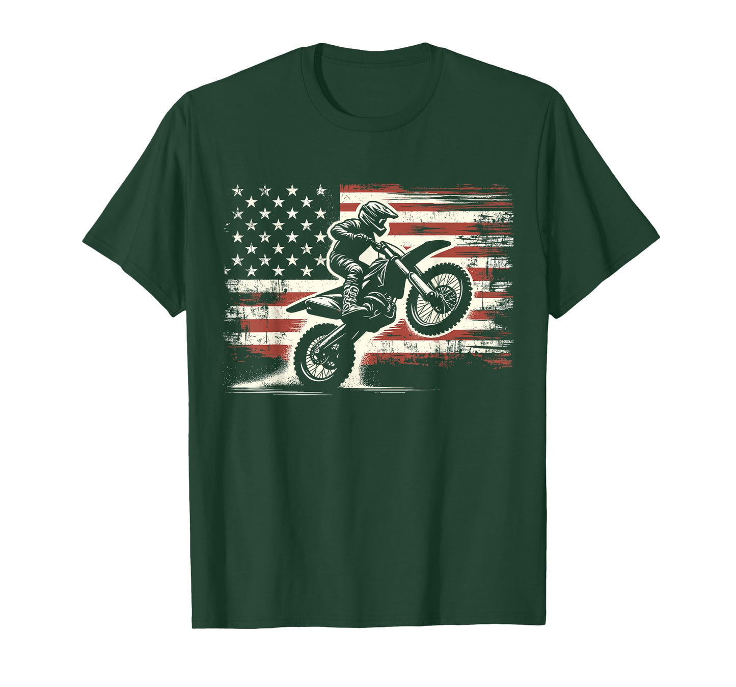 Dirt Bike American Flag Motocross Biker Vintage USA T-Shirt for Women Girls Kids Men