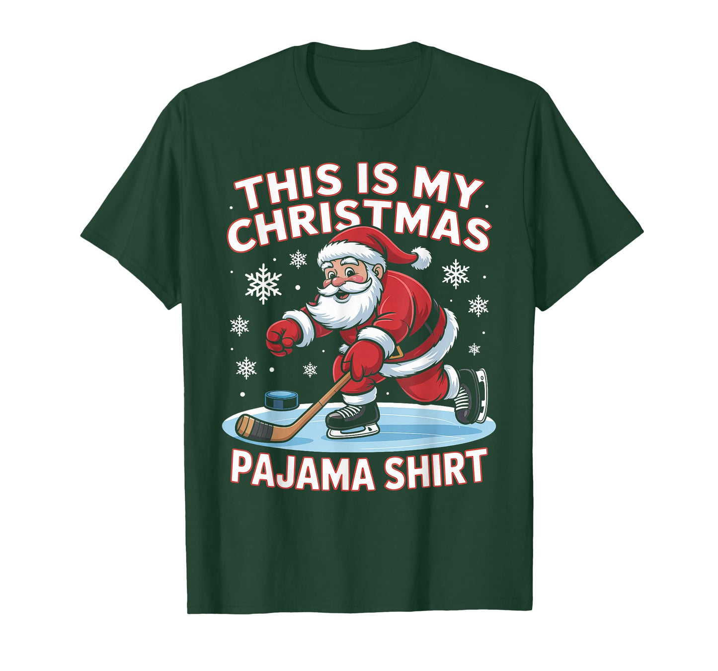 This is My Christmas Pajama Shirt Funny Santa Ice Hockey T-Shirt