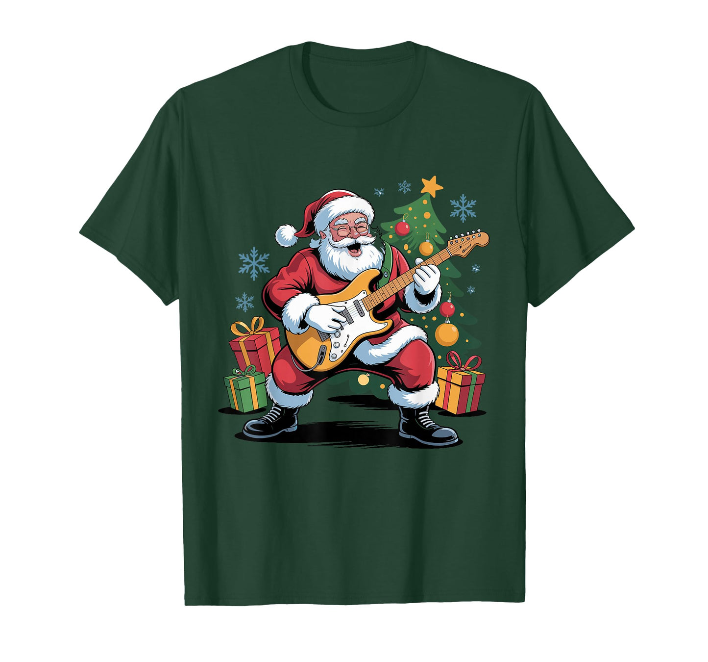 Funny Santa Christmas Design Electric Guitar Holiday Pajama T-Shirt
