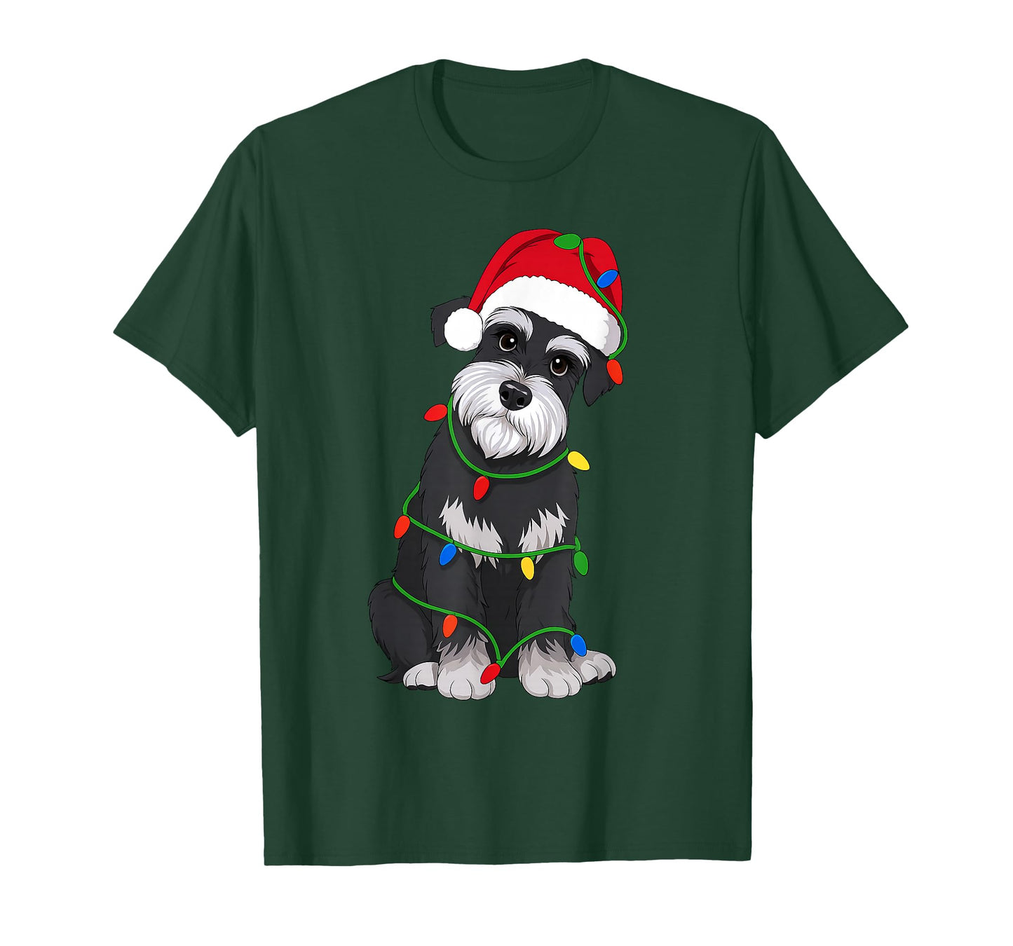 Schnauzer Christmas Tree Lights Holiday Dog Lover T-Shirt