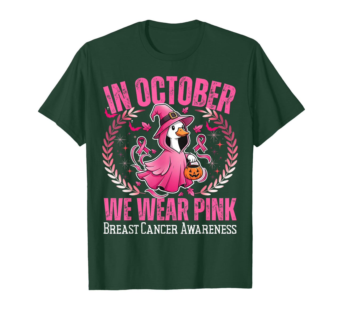 in October We Wear Pink Goose Halloween Breast Cancer Awaren T-Shirt