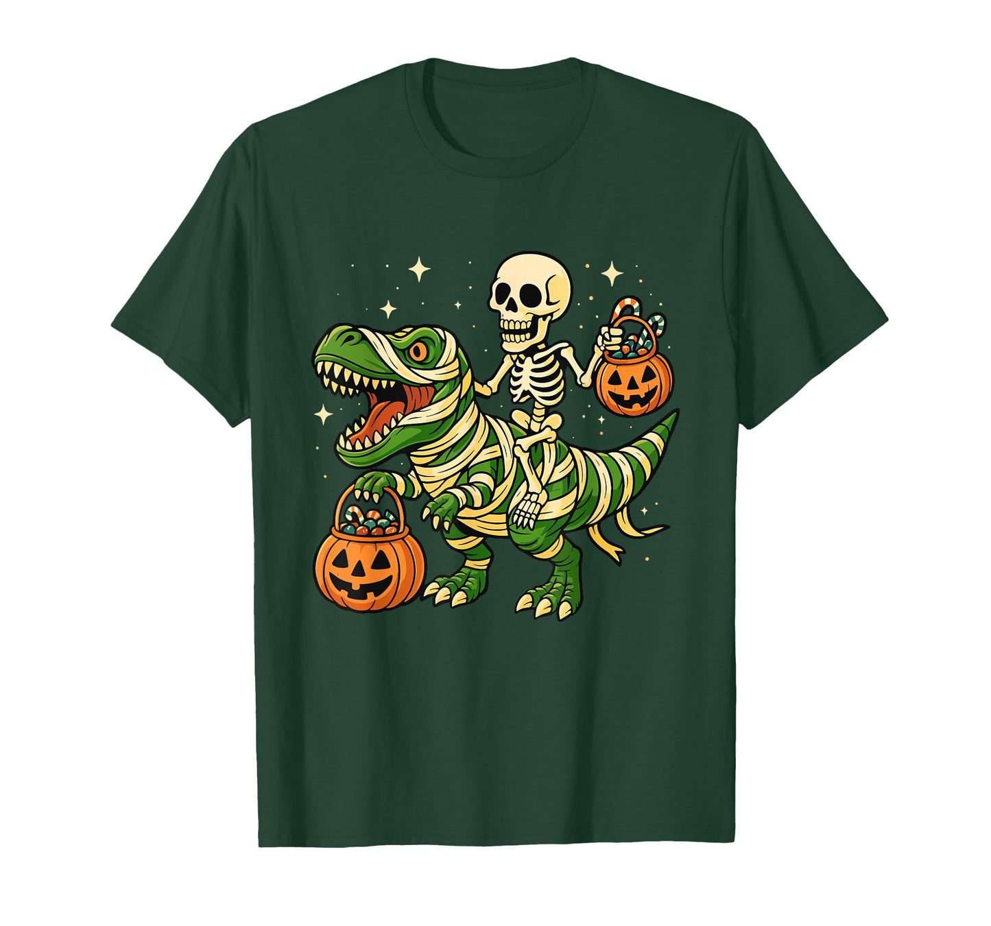 Skeleton Riding T-Rex - Spooky Halloween Jack O'Lantern T-Shirt
