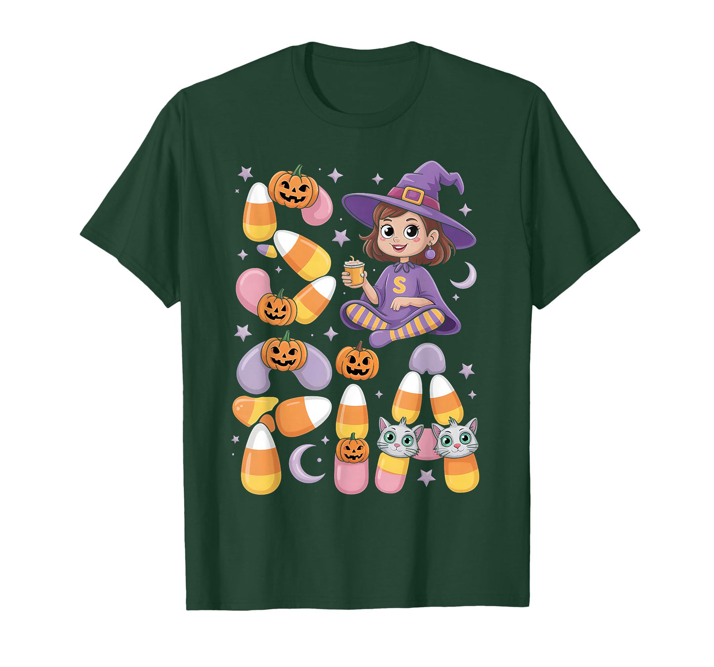 Sofia Witch Candy Corn Cat Halloween Women and Girls T-Shirt