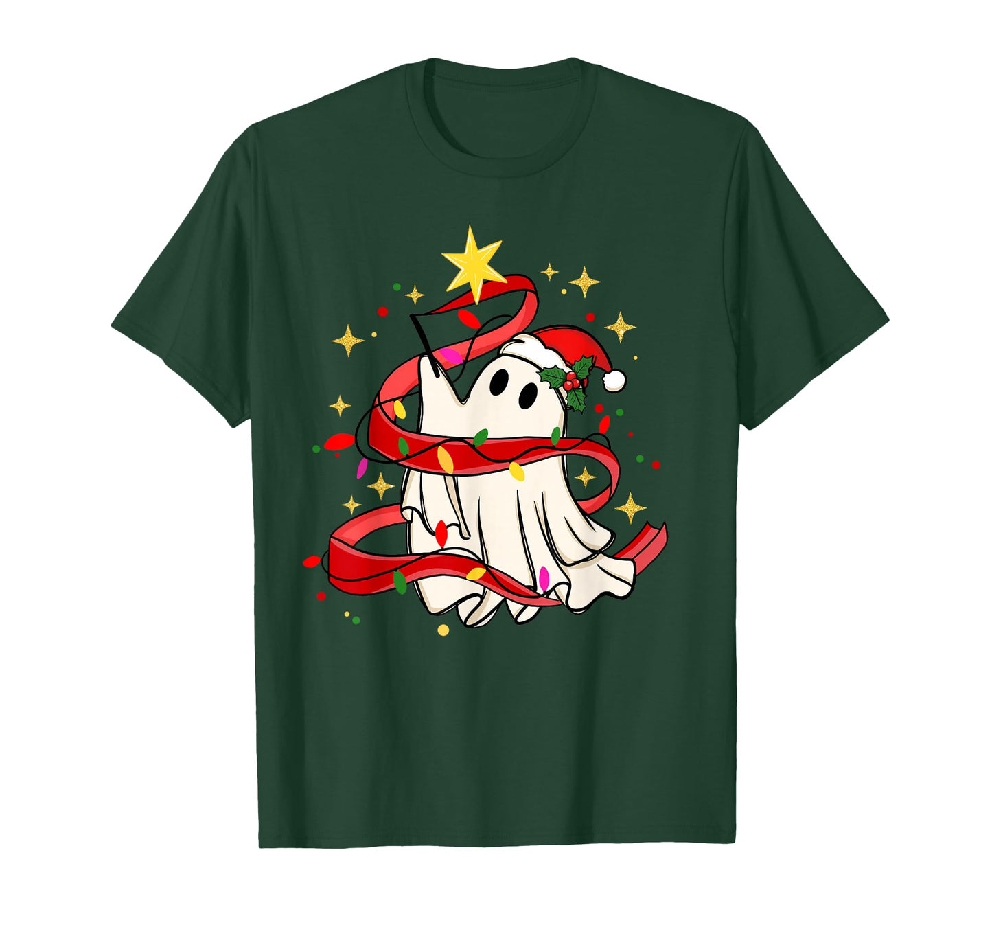 Ghost Christmas Tree Santa Spooky Spirit with Santa Hat T-Shirt