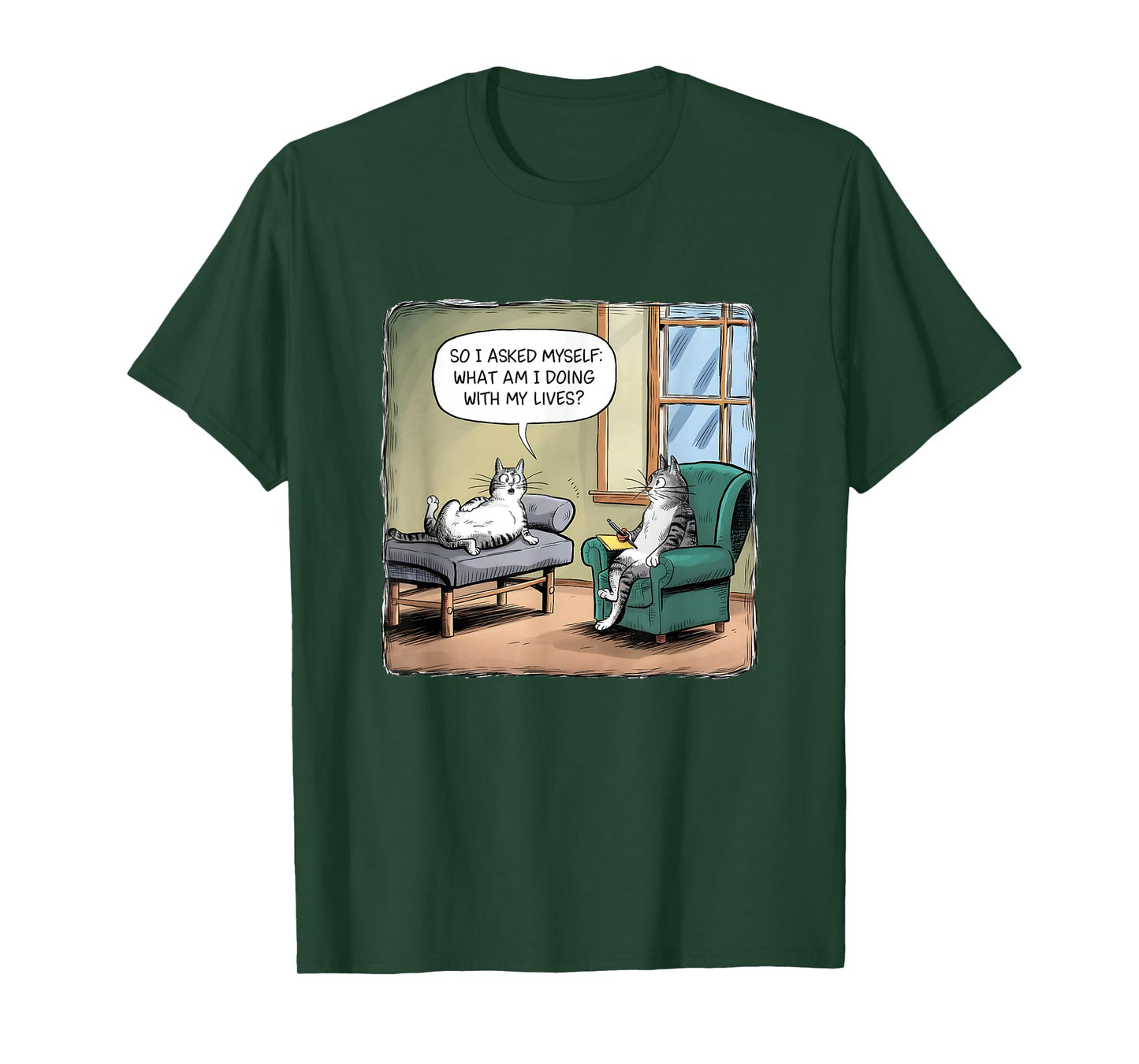 What Am I Doing With My Lives - Funny Midlife Crisis Cat T-Shirt