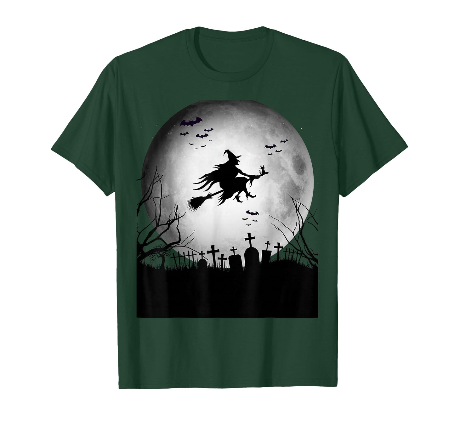 Flying Witch Halloween Spooky Grave Tee T-Shirt