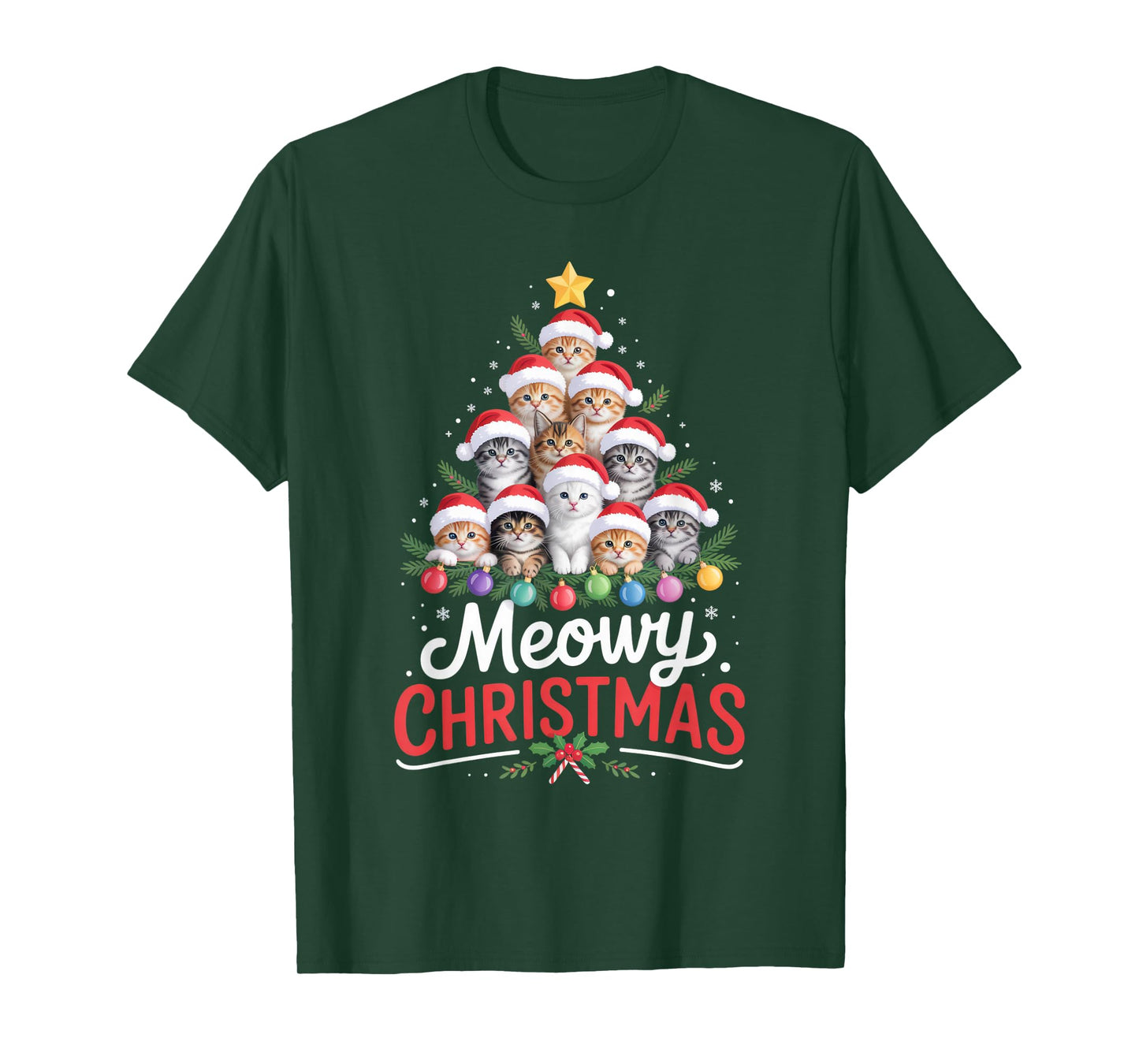 Meowy Christmas Cat Lovers Festive Holiday Season T-Shirt