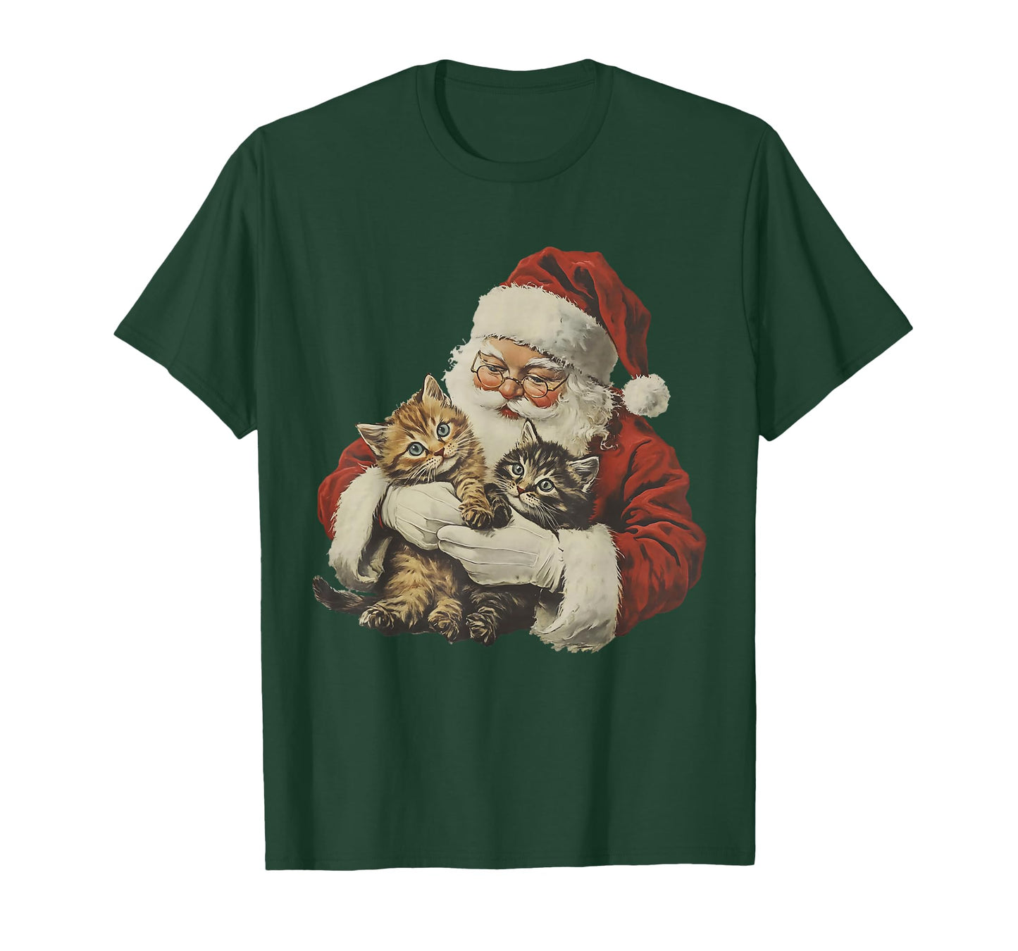 Vintage Retro Santa Claus and Kittens Cats Merry Christmas T-Shirt