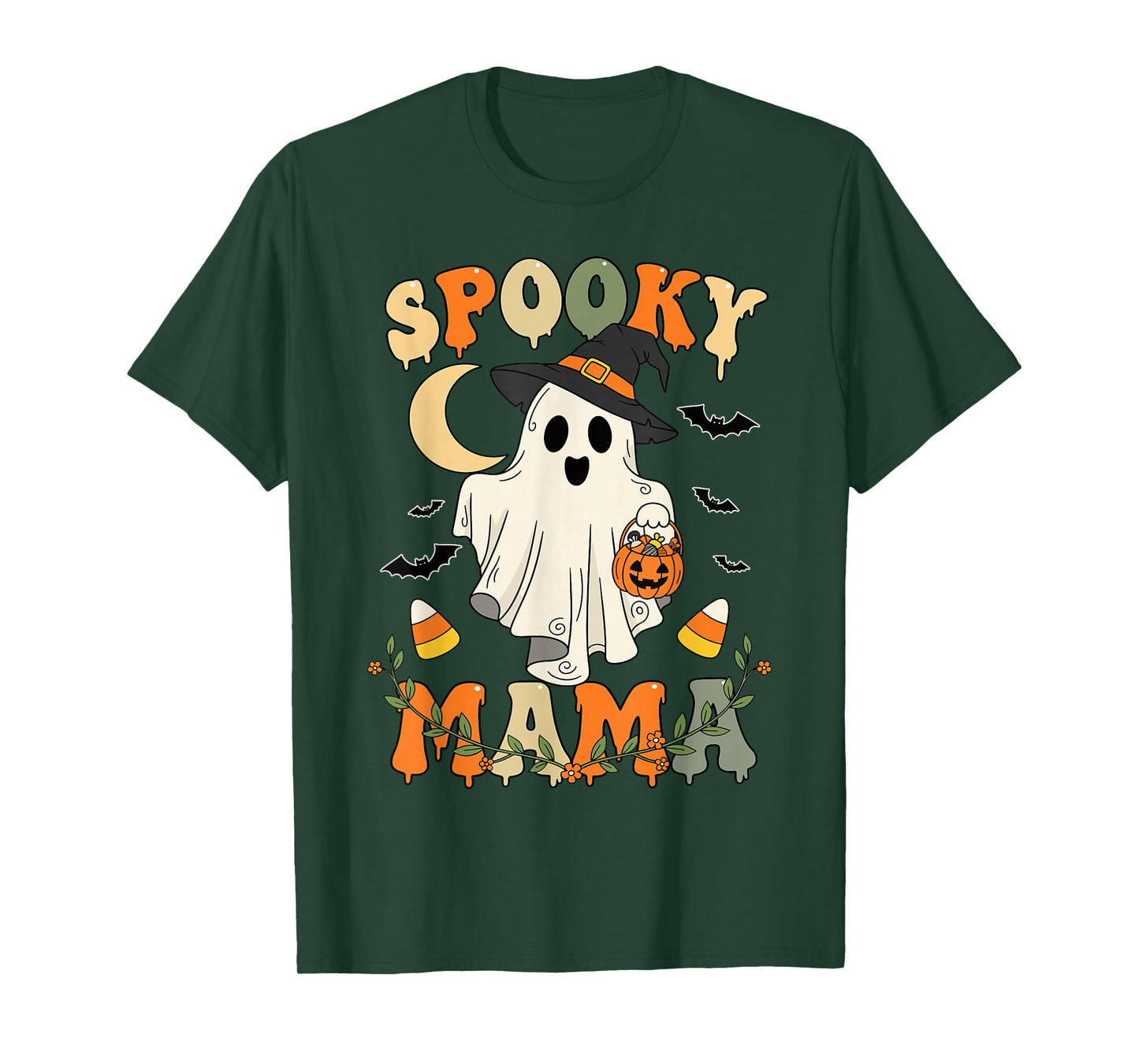 Spooky Mama Groovy Ghost Witch Halloween Costume Mom T-Shirt