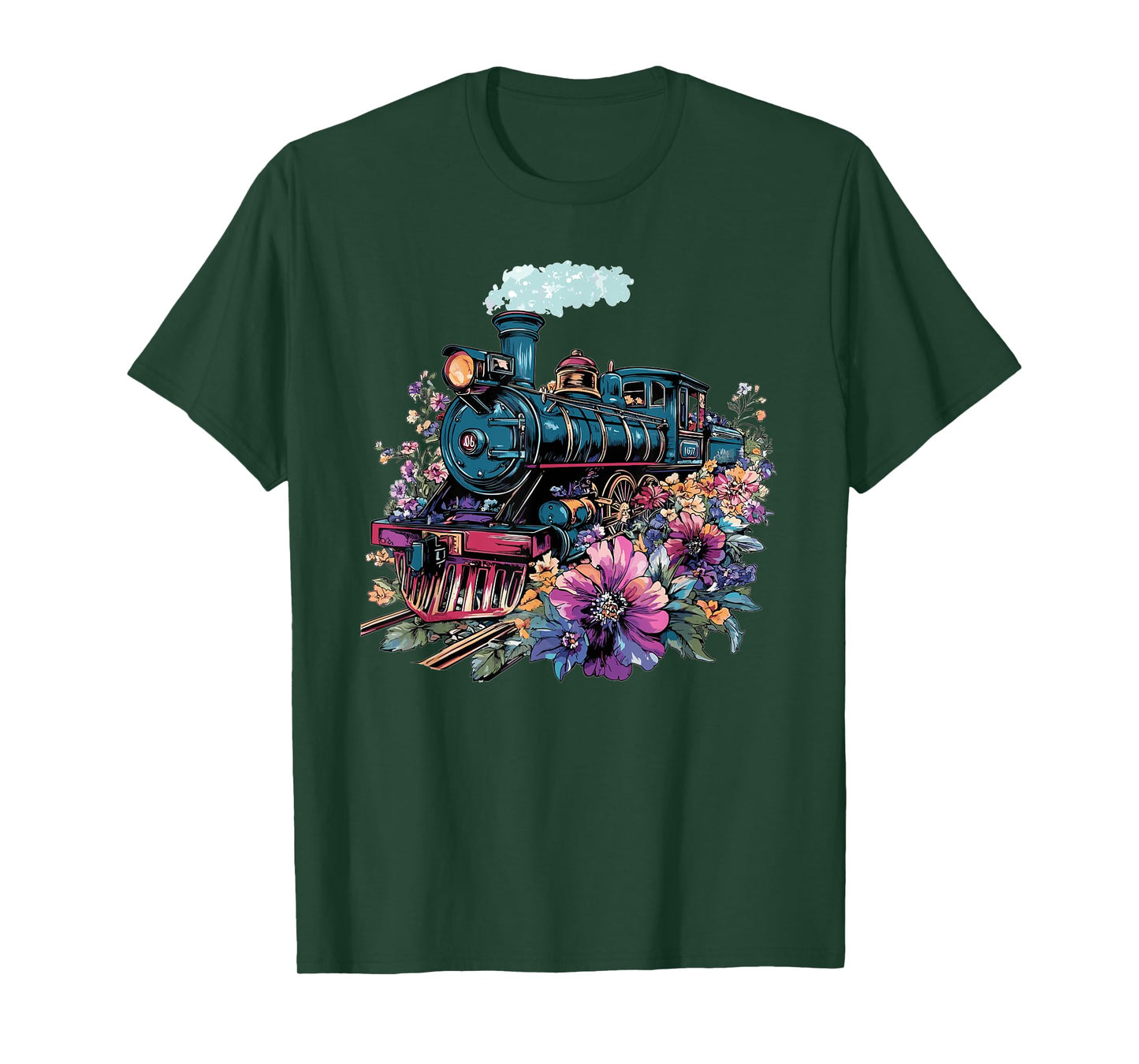 Steam Train With Flowers Surrounding T-Shirt