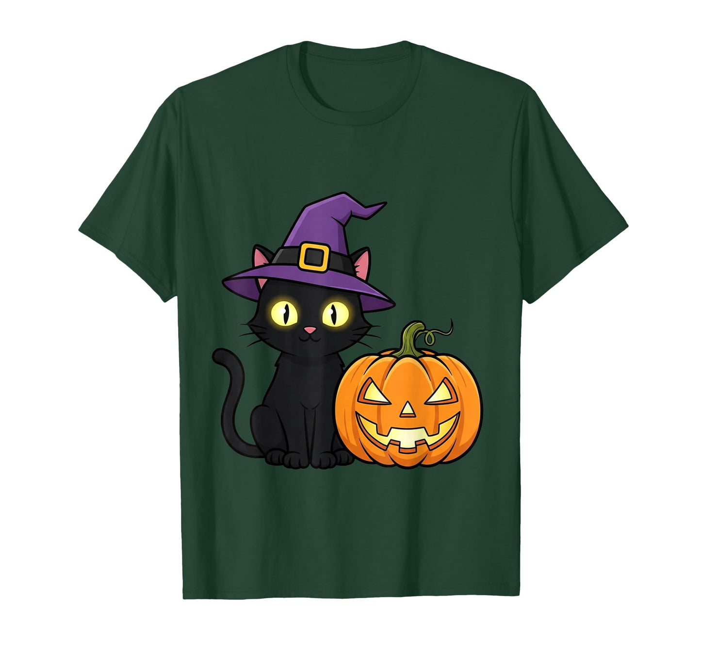 Halloween Black Cat Cute Witch Cat with Pumpkin Funny Spook T-Shirt