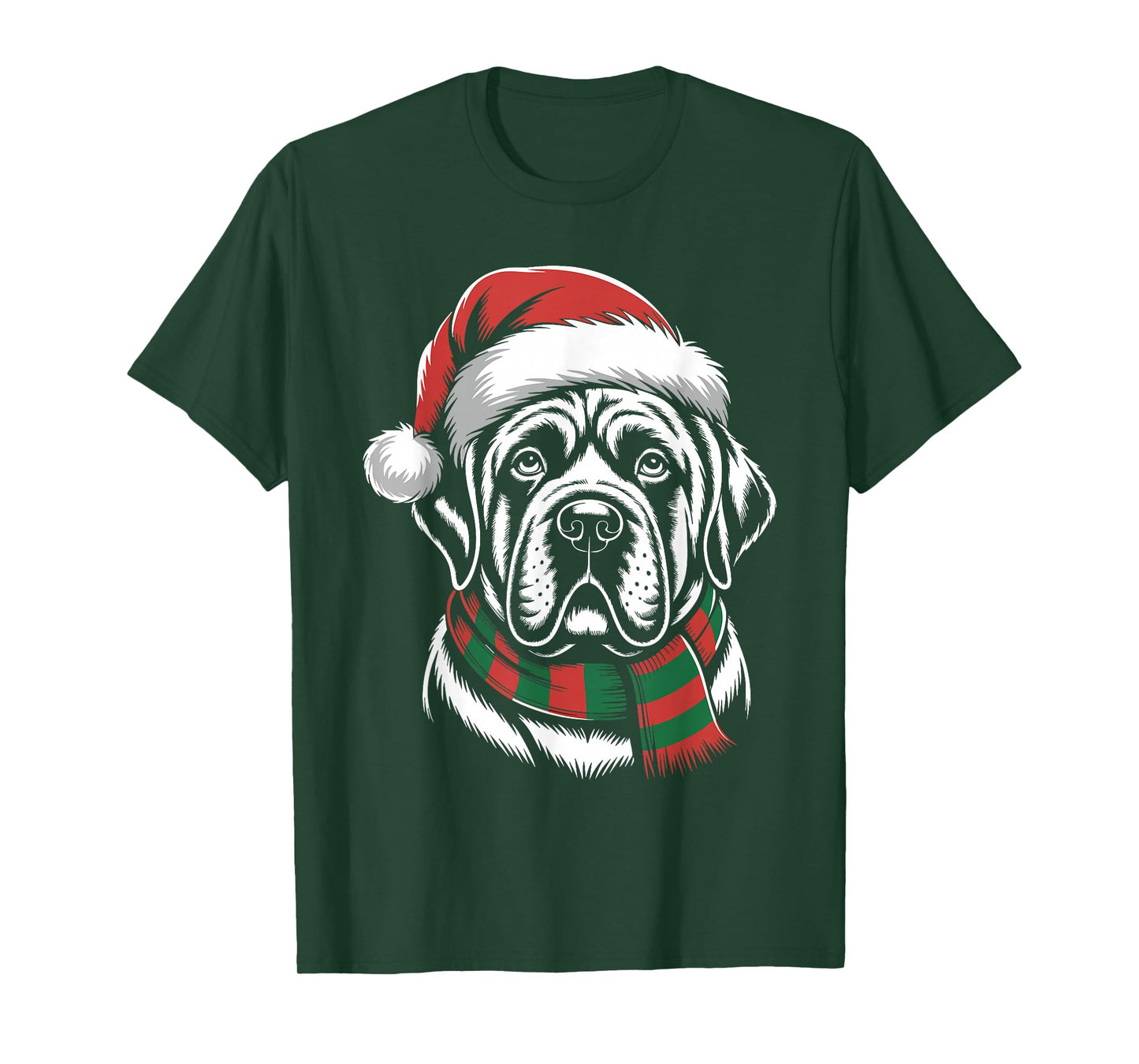 Mastiff Dog Xmas Santa Hat Scarf Christmas Costume T-Shirt