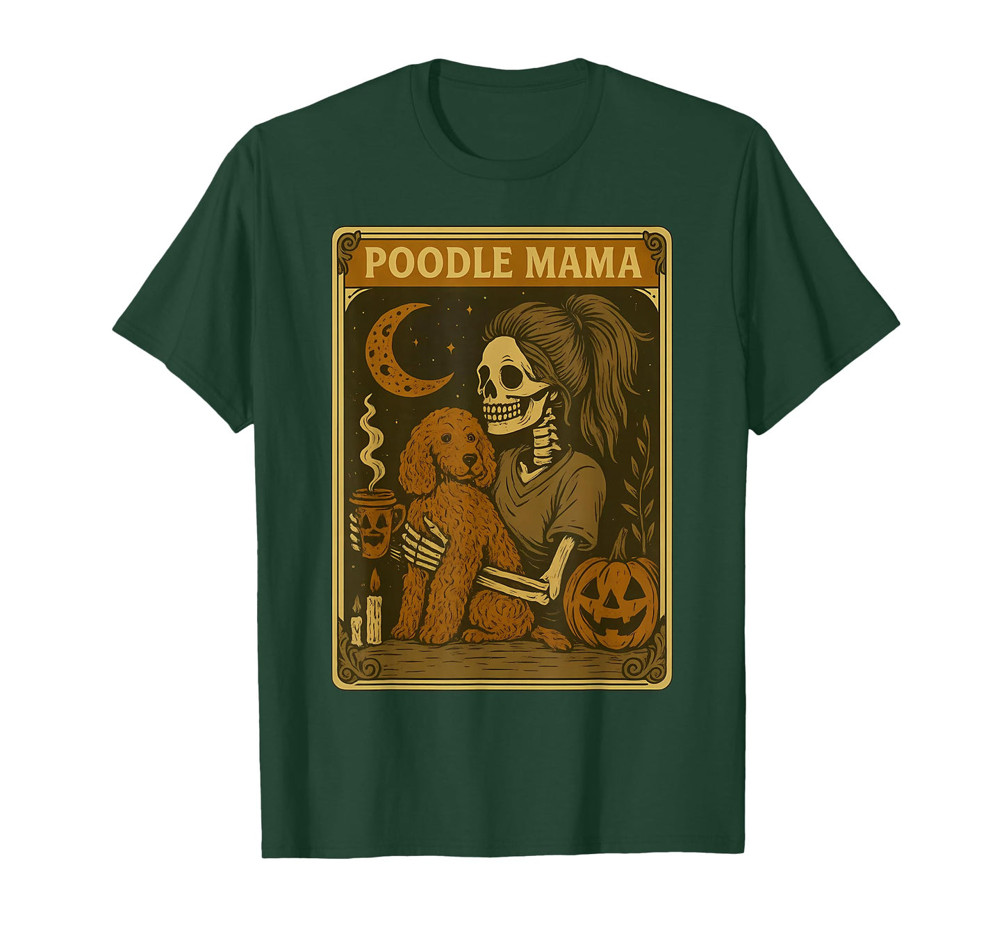 Vintage Poodle Mama Tarot Card Witch Skeleton Pet Lover T-Shirt
