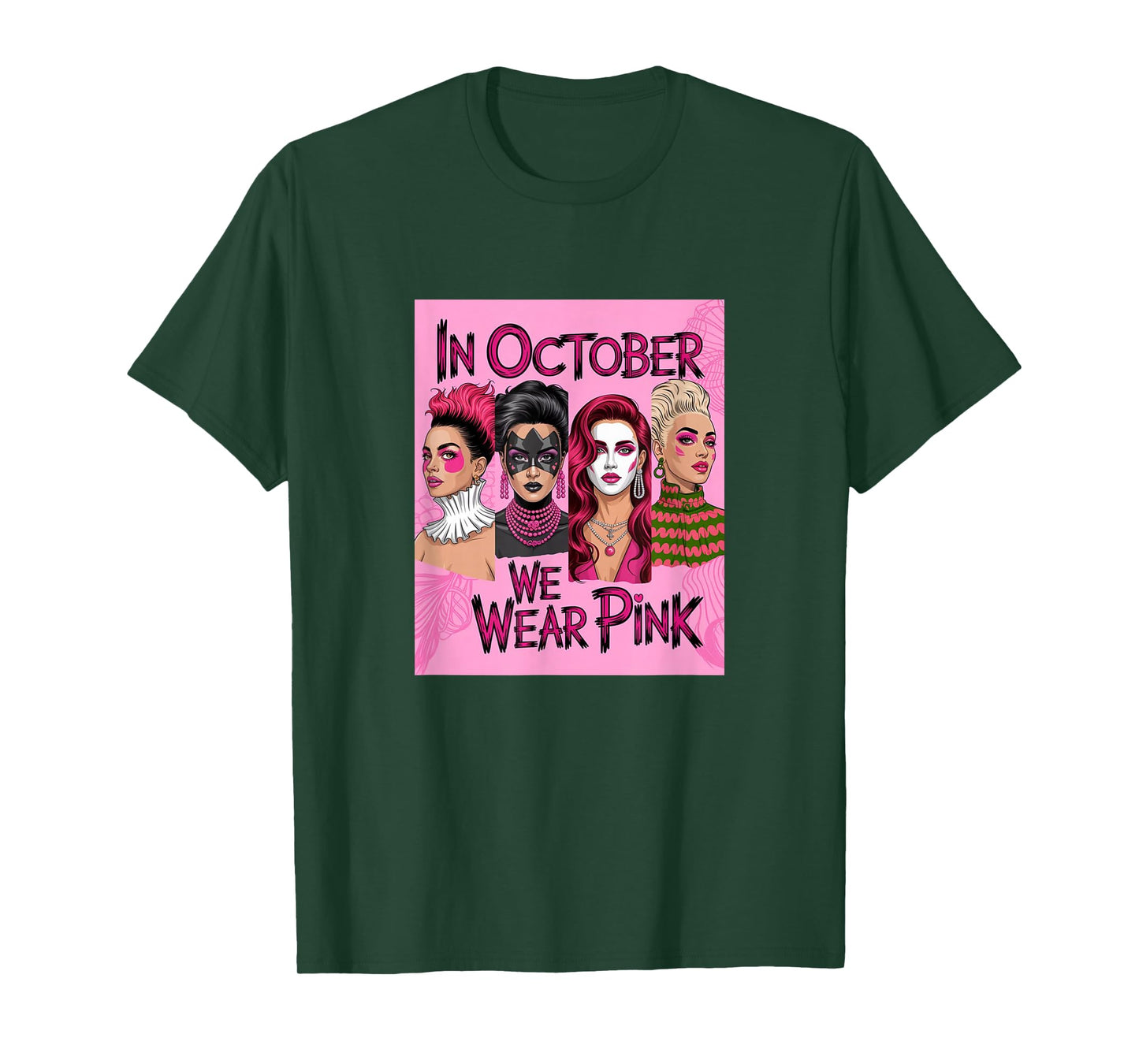 in October We Wear Pink - Witch & Ghost Halloween Apparel T-Shirt