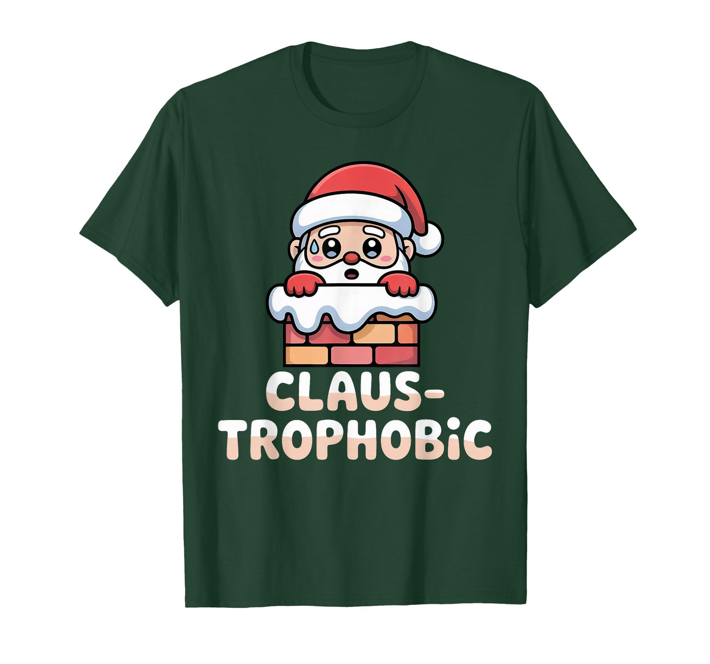 Claus-trophobic Santa Stuck in a Chimney Christmas Pun T-Shirt