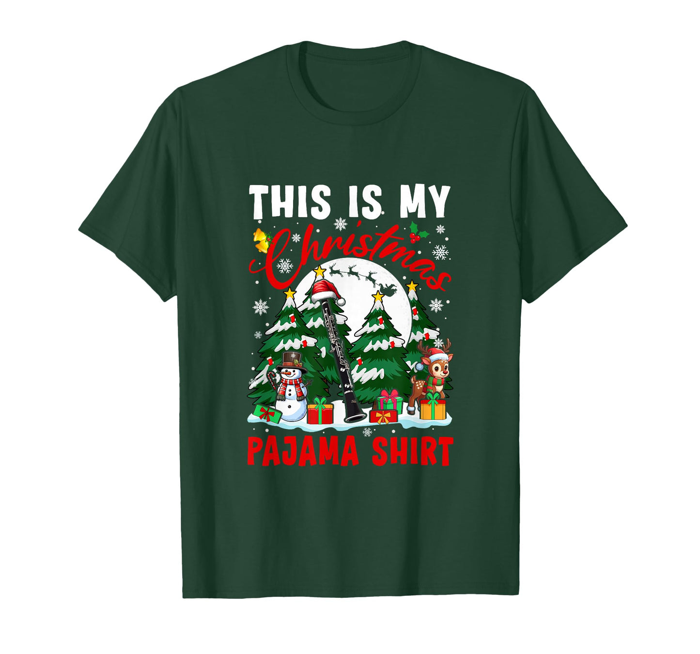 My Christmas Pajama Shirt Santa Clarinet Snowman Instrument T-Shirt