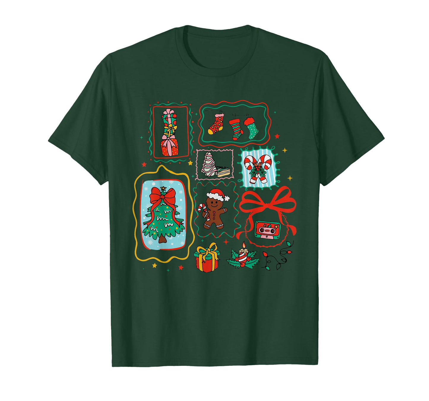 Cute Coquette Bow Christmas Santa Snowman Vintage Merry Xmas T-Shirt