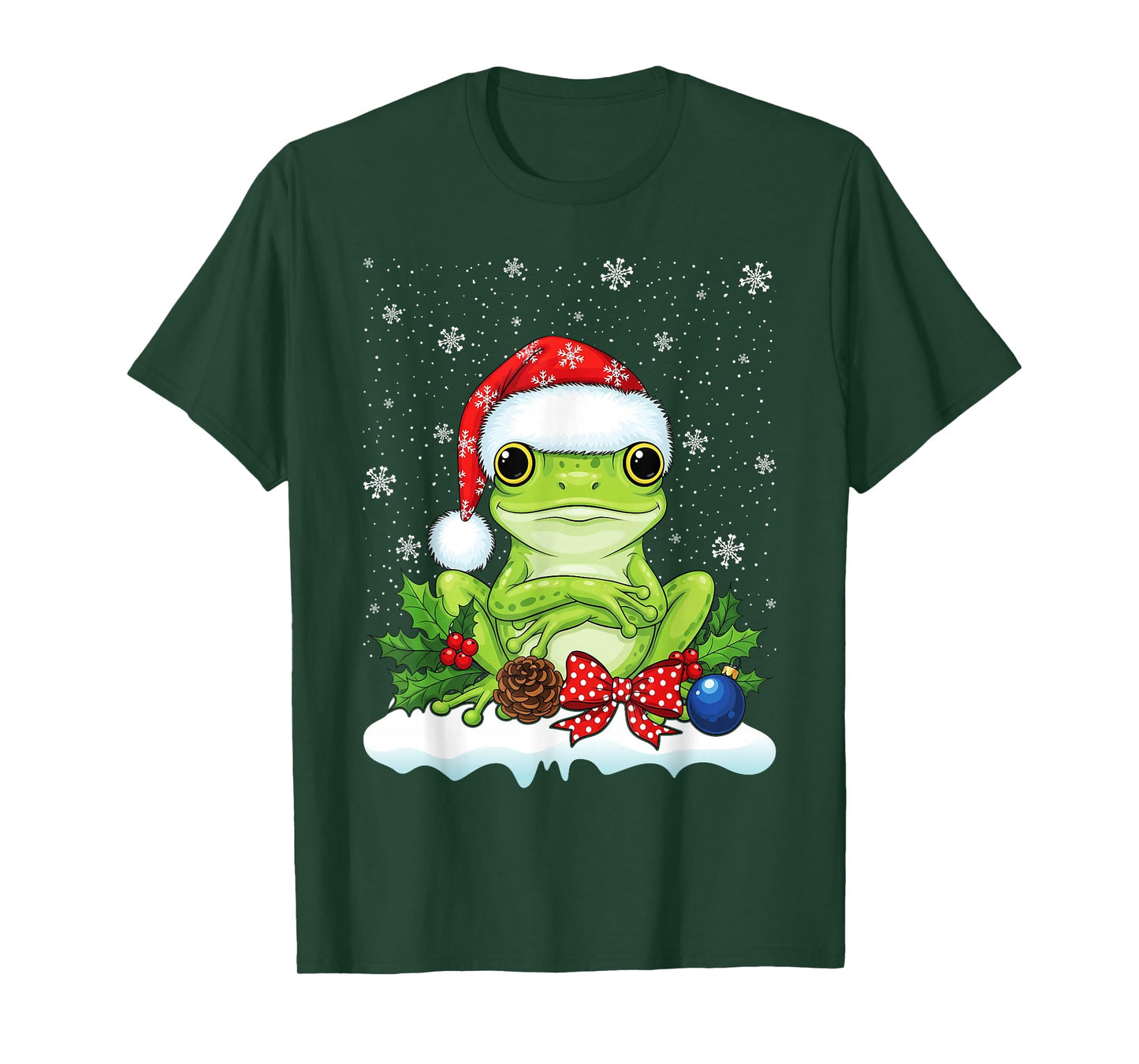 Frog Christmas Santa Hat Xmas Kids Boys Girls T-Shirt