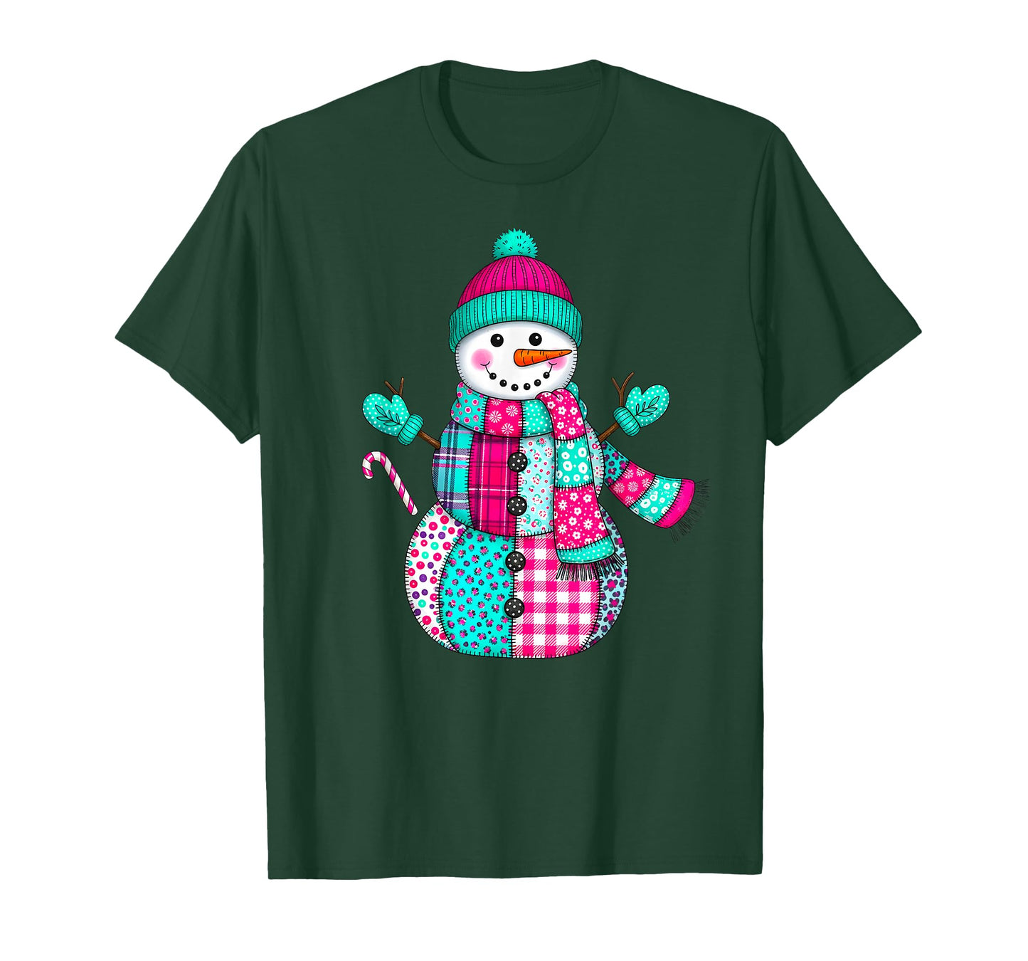 Christmas Patchwork Snowman Preppy Retro Men Women Kids Xmas T-Shirt