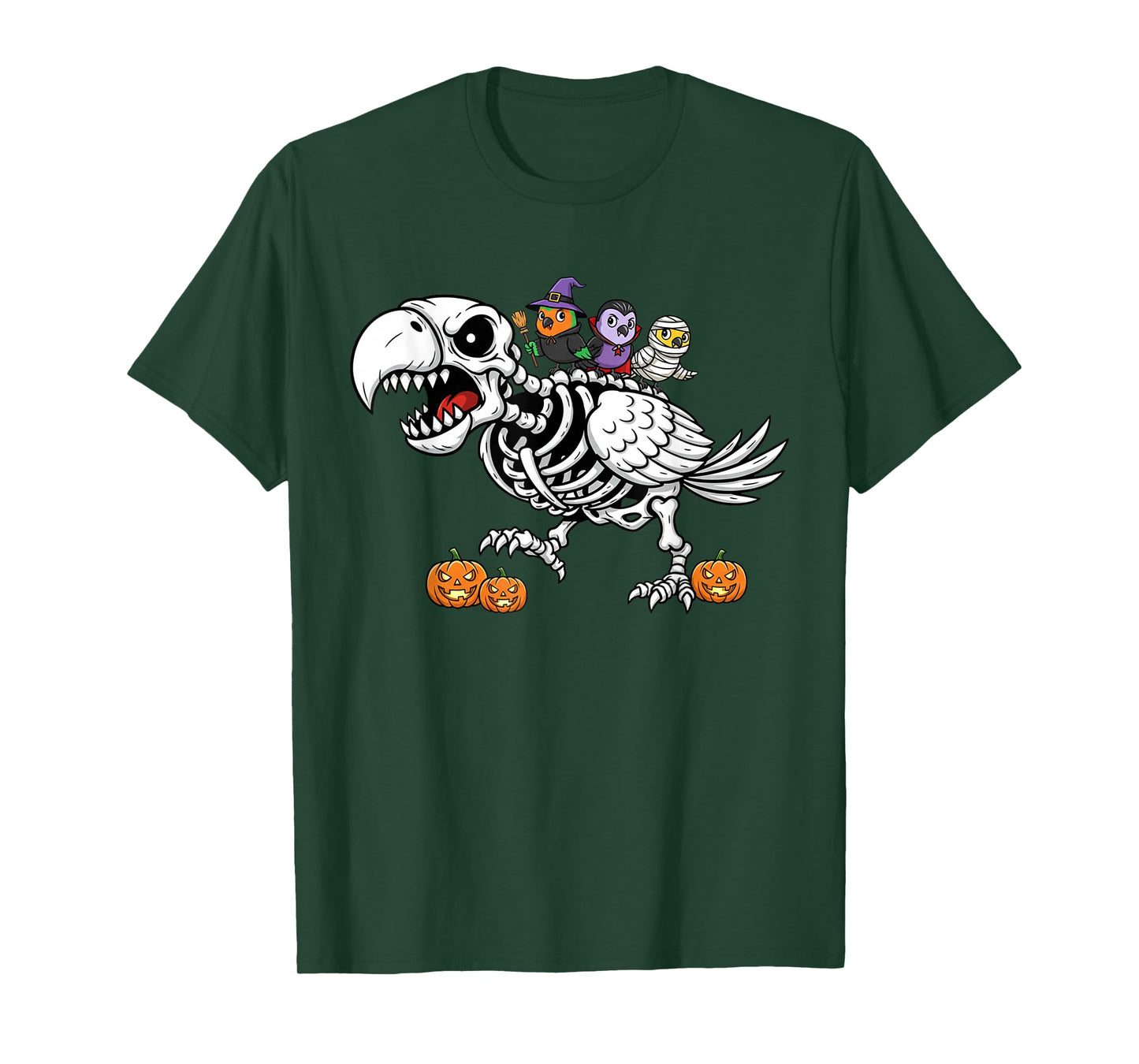Funny Parrot Skeleton Mummy Witch Halloween Kids Mens Womens T-Shirt
