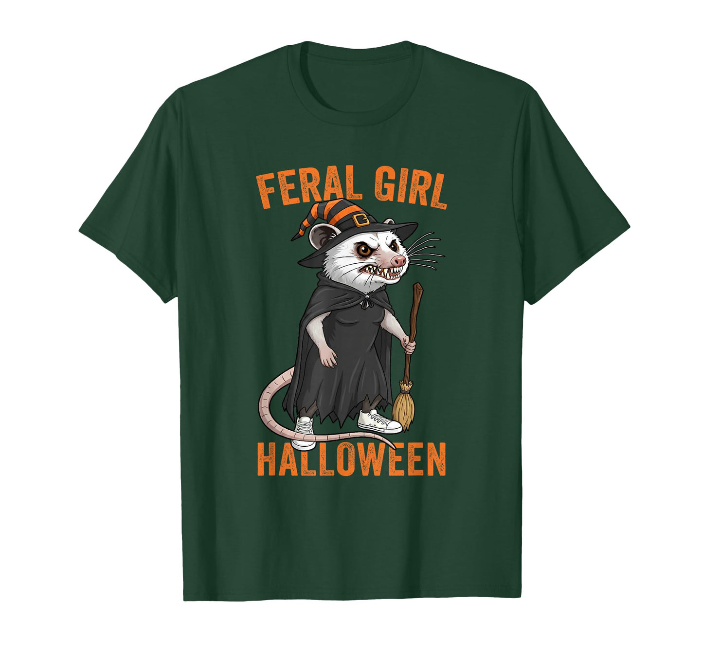 Feral Girl Halloween Funny Opossum Witch Costume Party T-Shirt