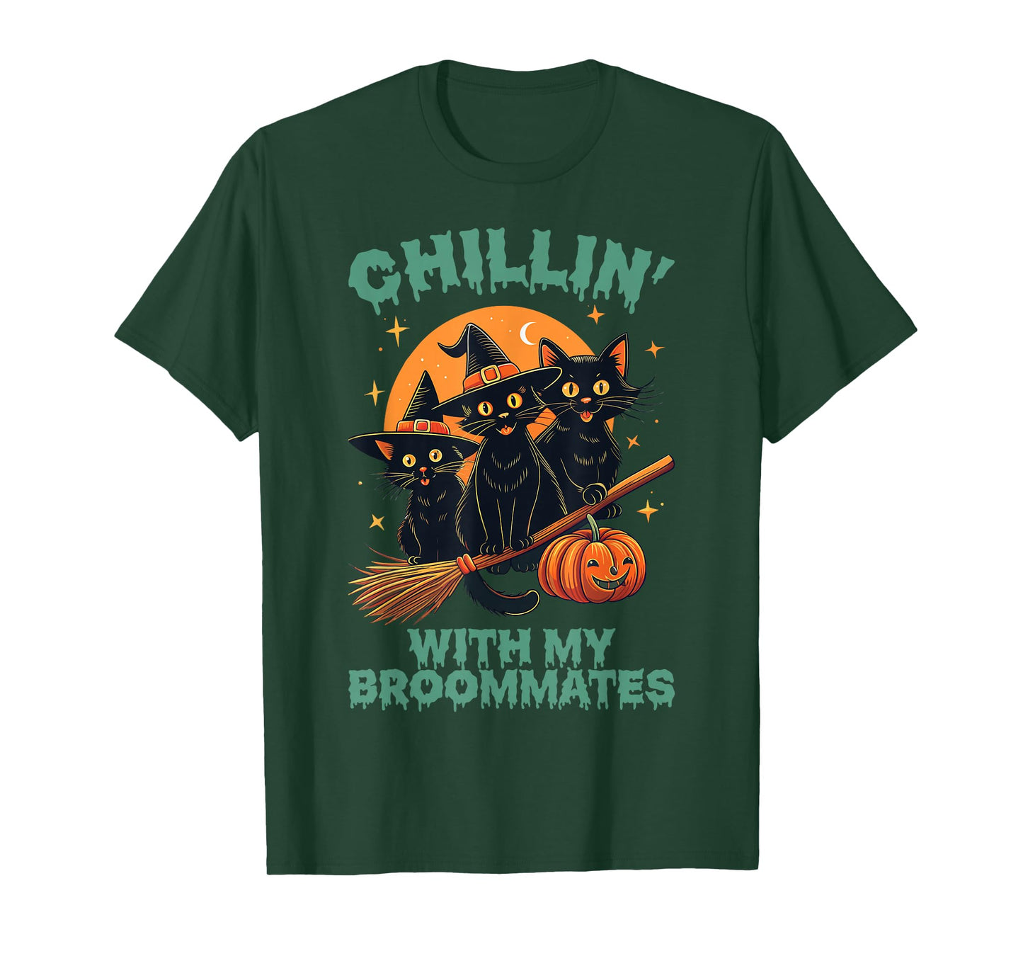Chillin’ with My Broommates Funny Halloween Cat Mom T-Shirt