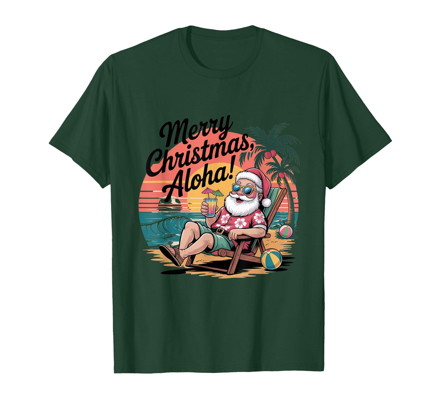 Christmas Aloha Vibes with Santa in Hawaiian T-Shirt