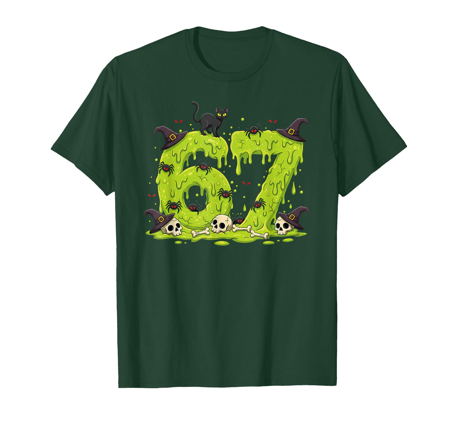 Witch Cat Number 67 Meme Six Seven Gen Alpha Slang Halloween T-Shirt