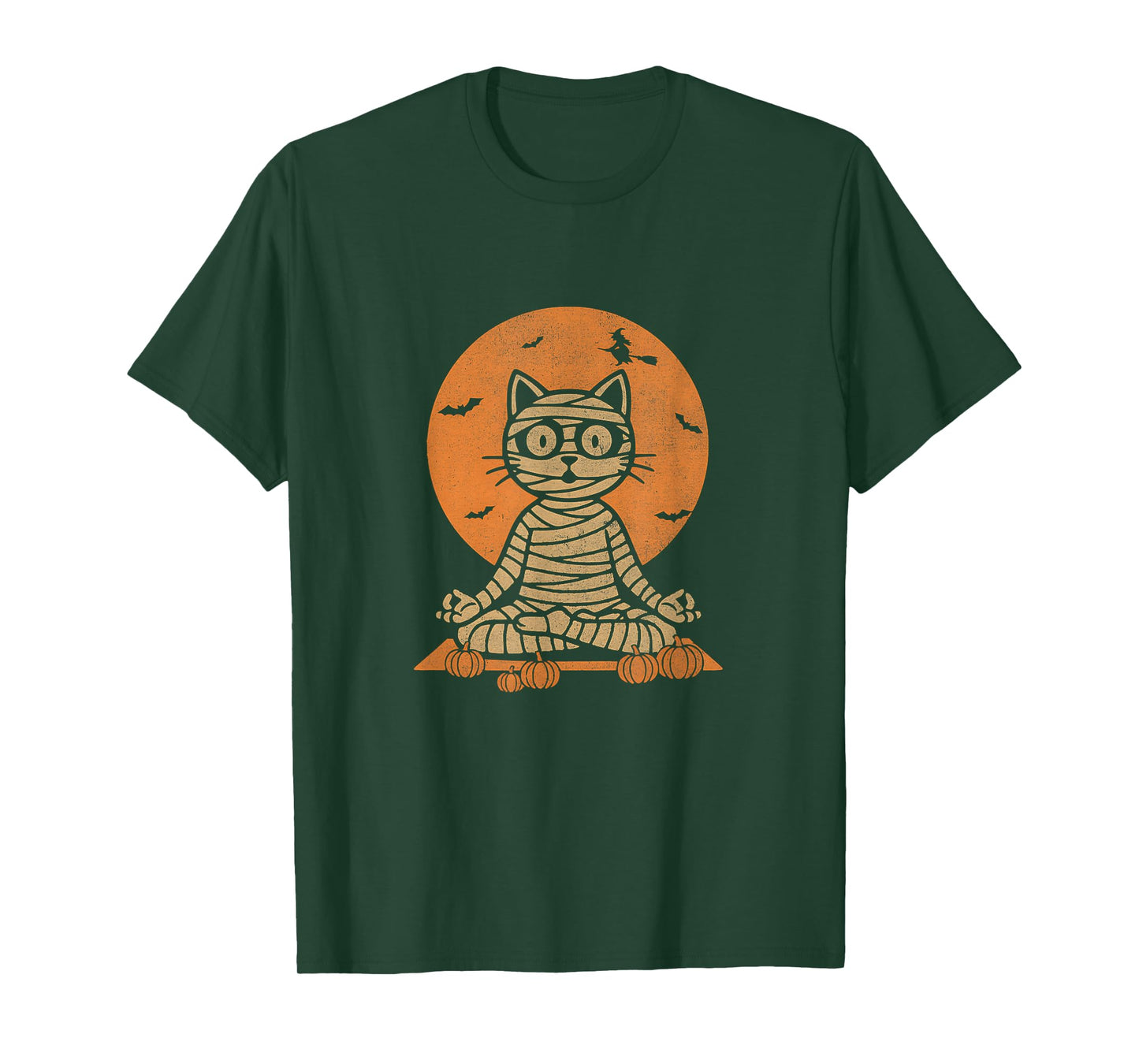 Retro Halloween Meditating Mummy Yoga Cat, in Zen Style Pose T-Shirt