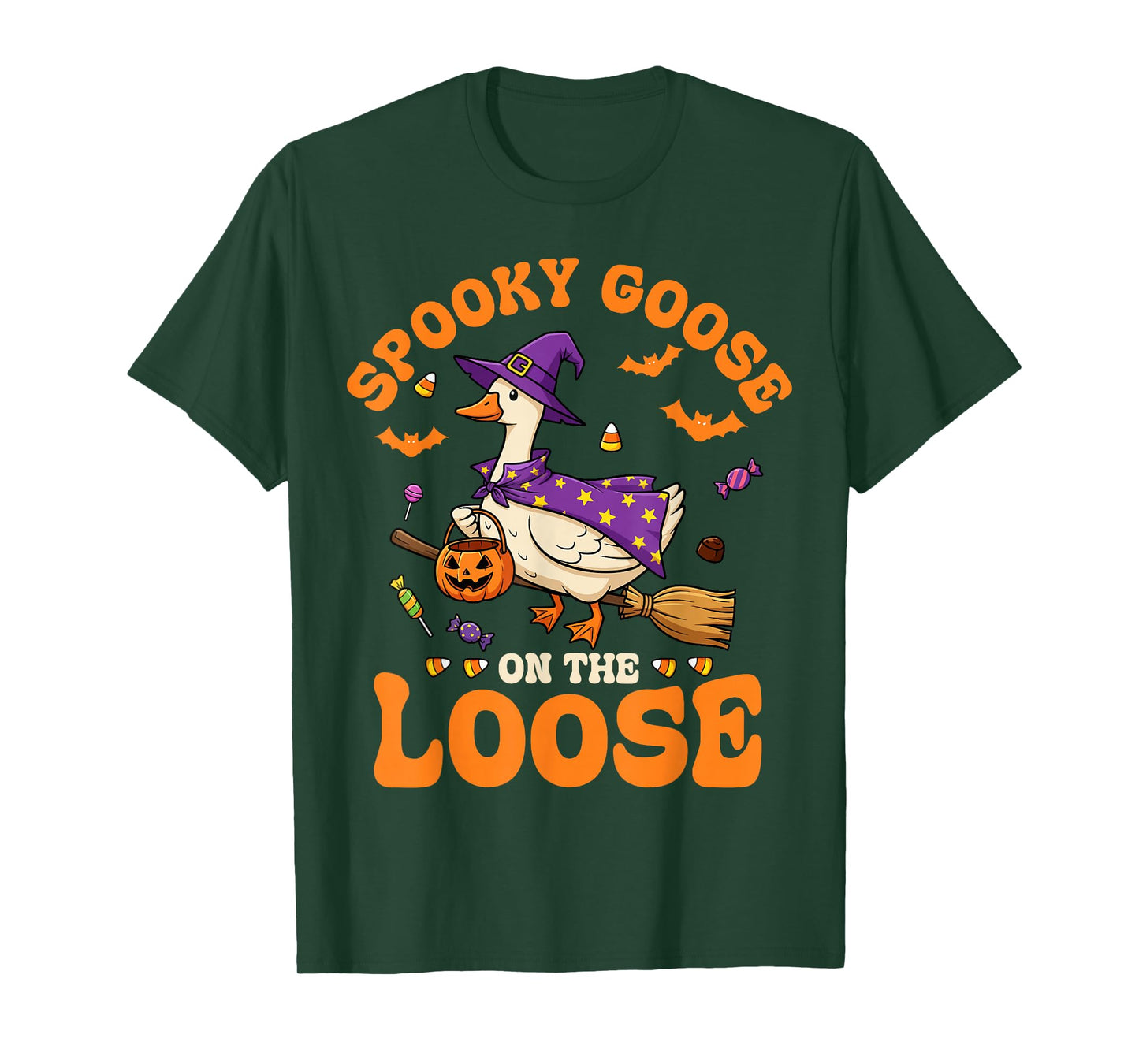 Spooky Goose on The Loose Halloween Witch Trick-Or-Treat T-Shirt