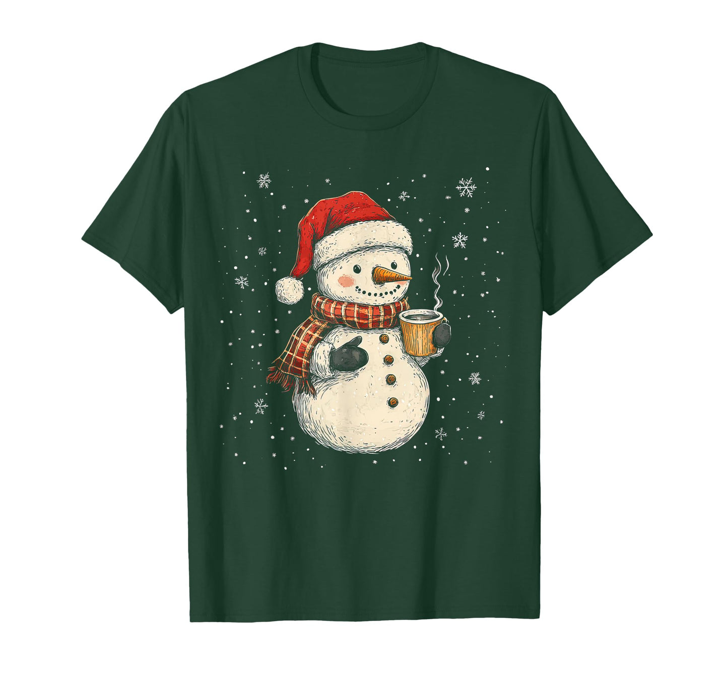 Cute Snowman Drink Coffee Winter Snowflake Snowman Christmas T-Shirt