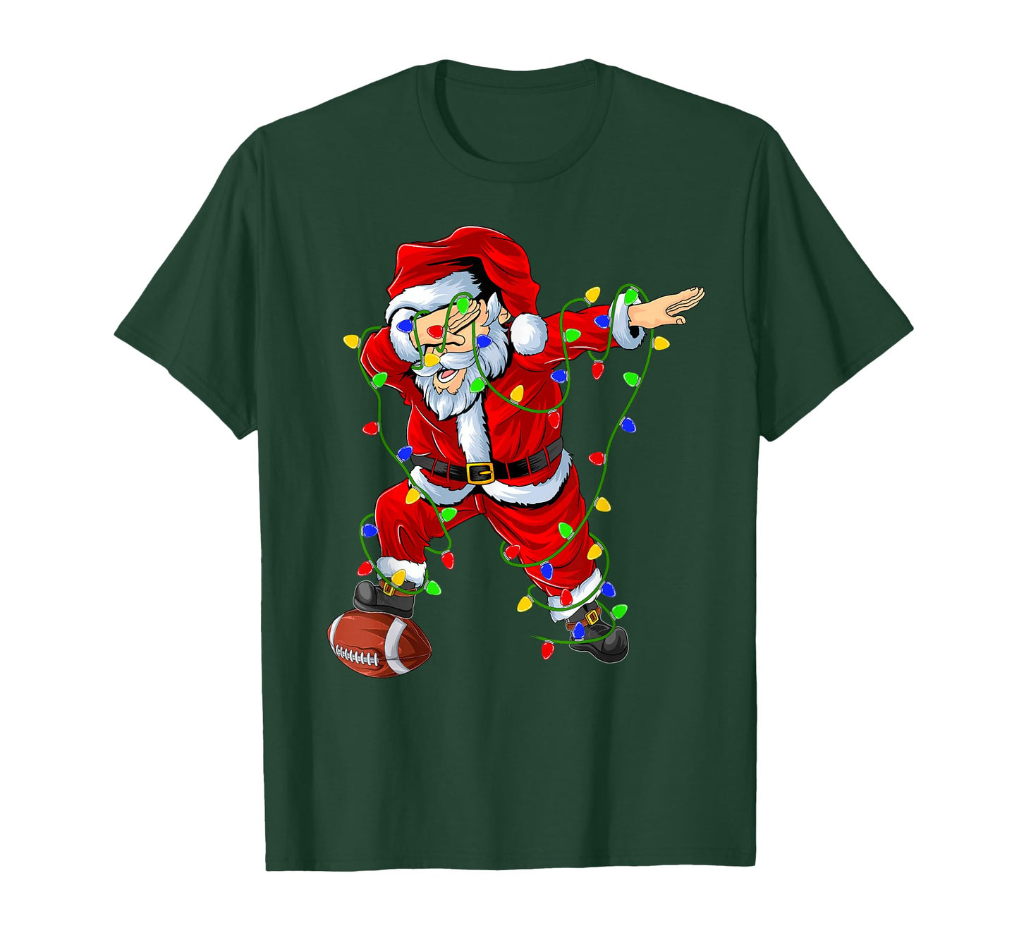 Dabbing Santa Football Christmas Lights Sporty Player Xmas T-Shirt