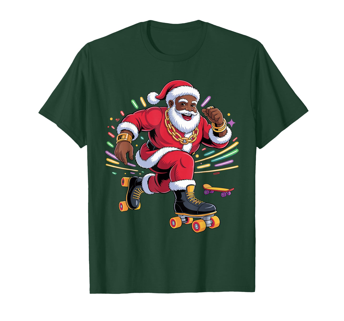 Afro Santa Skating African American Christmas Funny Holiday T-Shirt