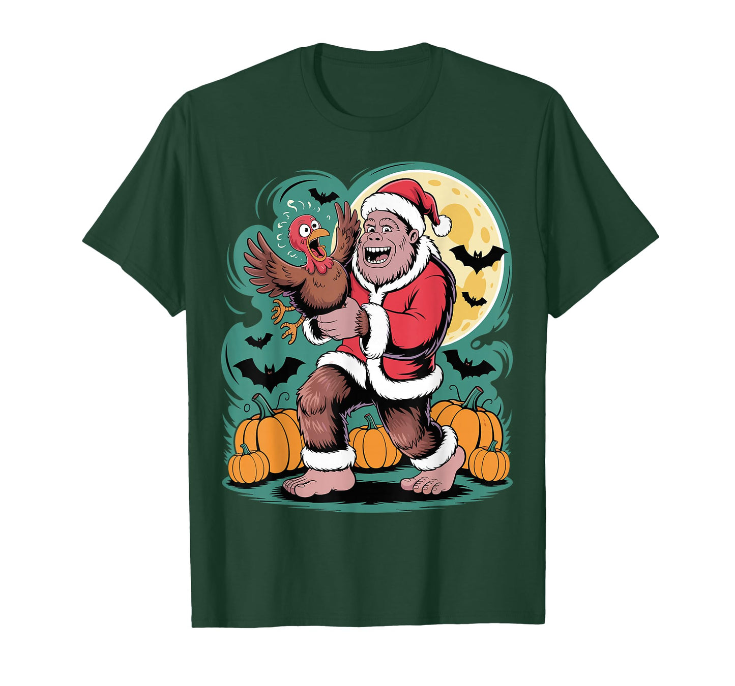 Funny Bigfoot Santa Turkey Halloween Christmas T-Shirt